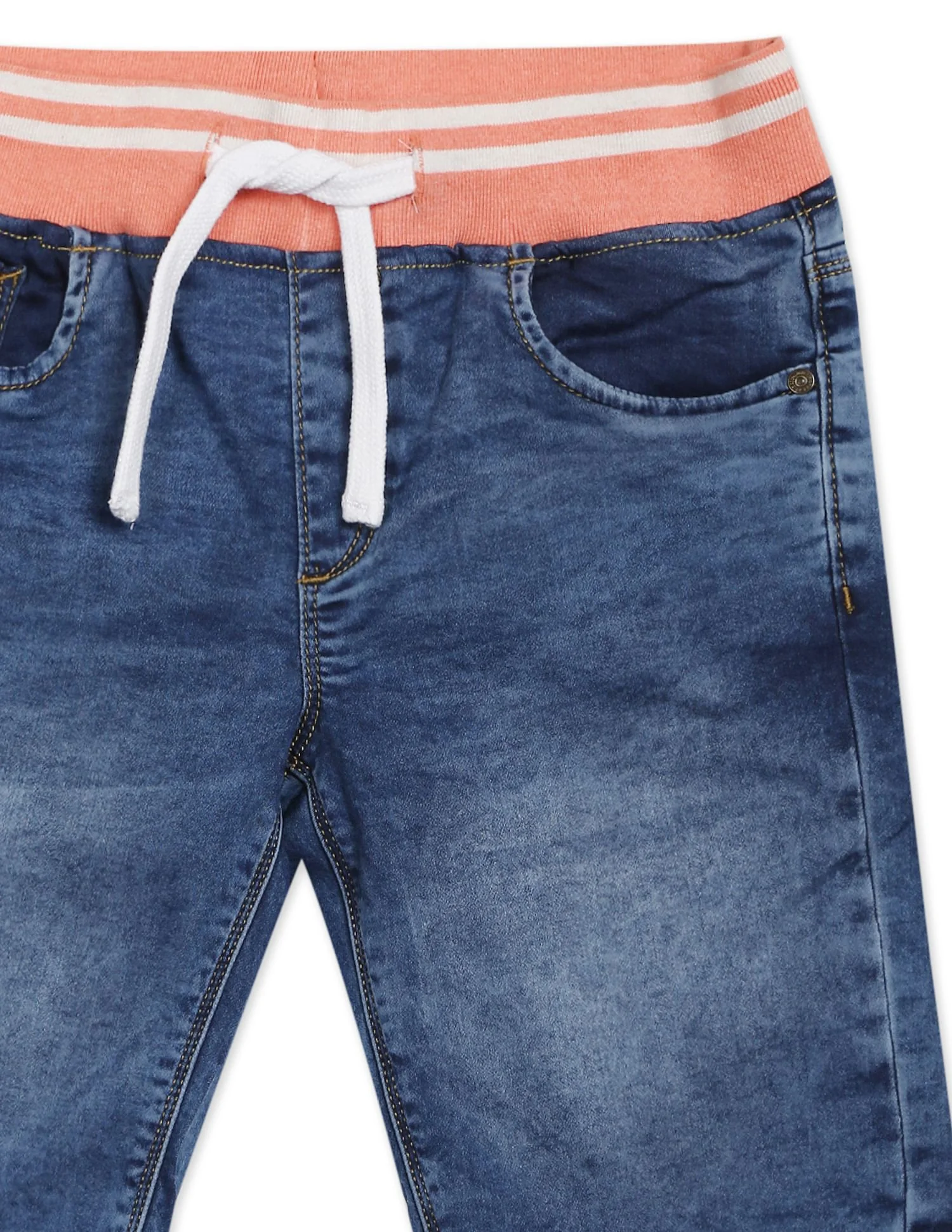 Drawstring Waist Washed Denim Shorts - Image 4