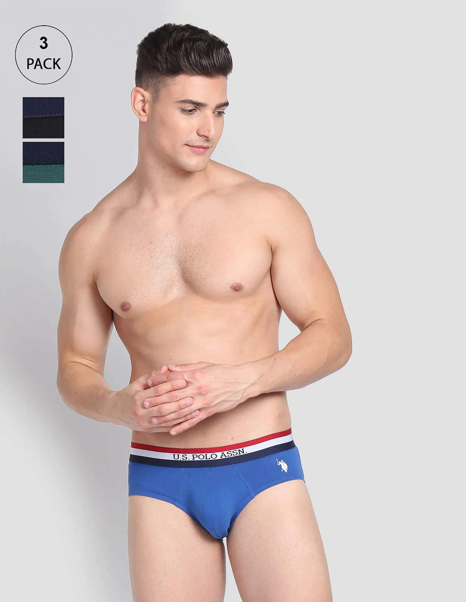 Elasticized Waist Solid EB002 Briefs - Pack Of 3