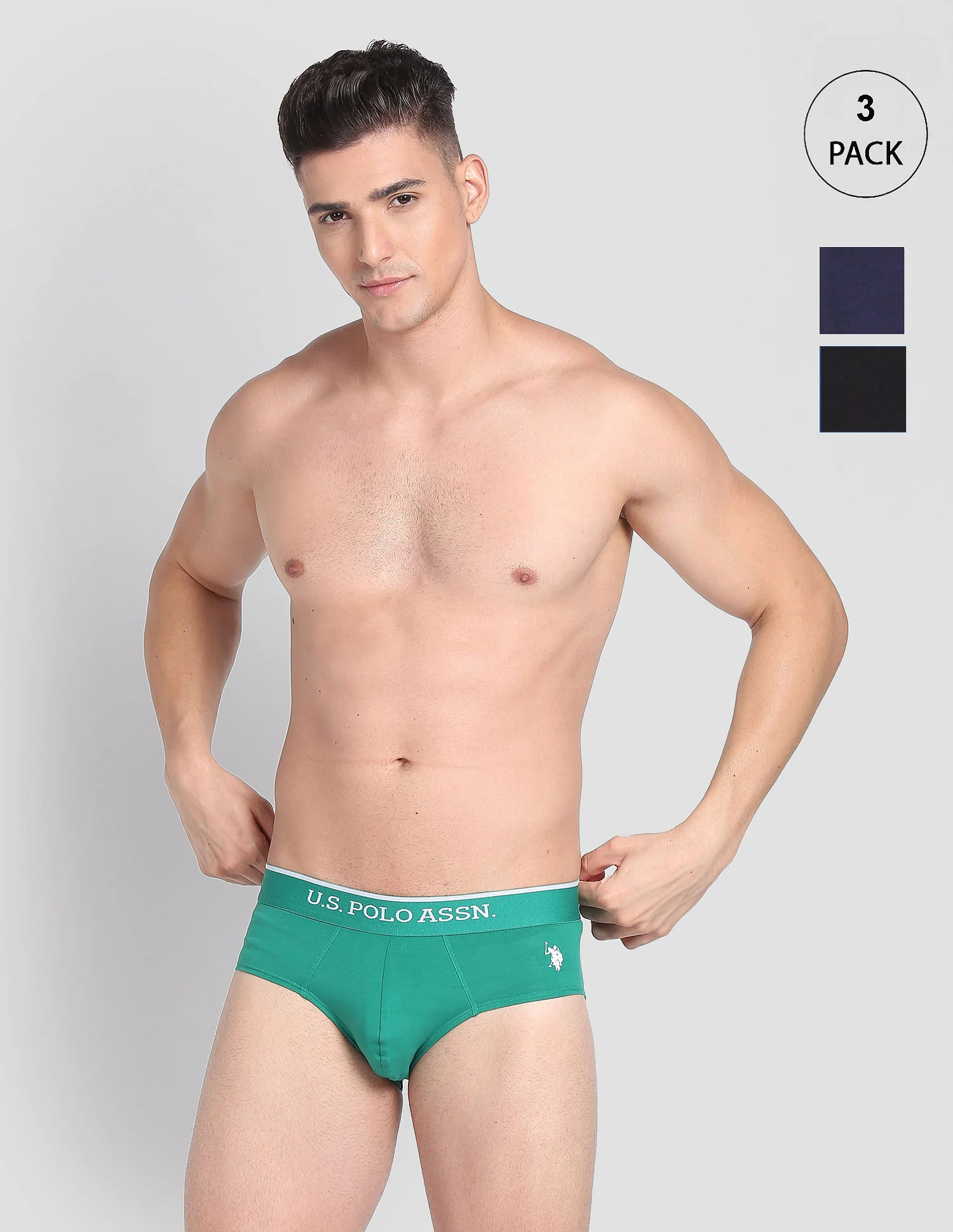 Elasticized Waist Solid EB004 Briefs - Pack Of 3