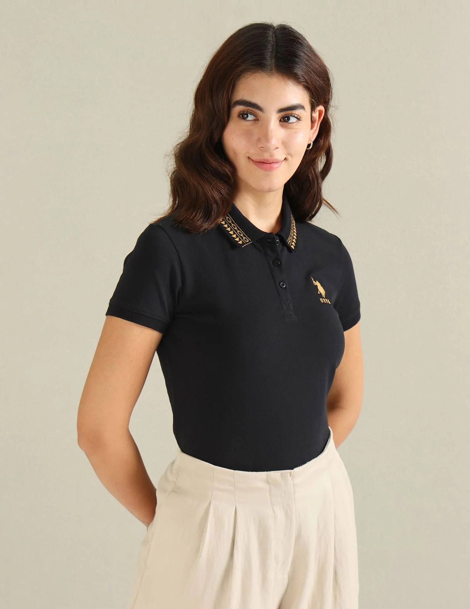 Geometric Detail Pique Polo Shirt