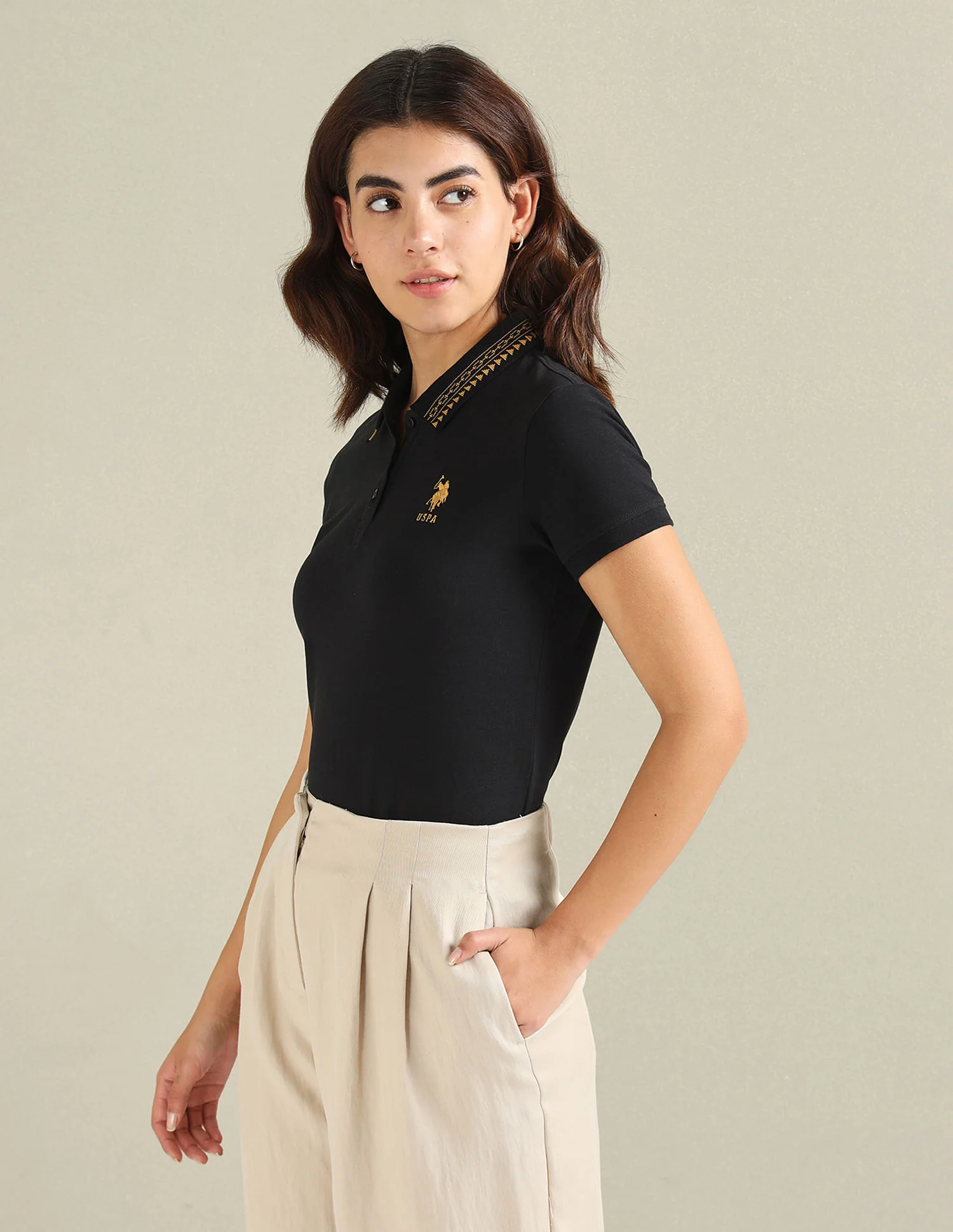 Geometric Detail Pique Polo Shirt - Image 4