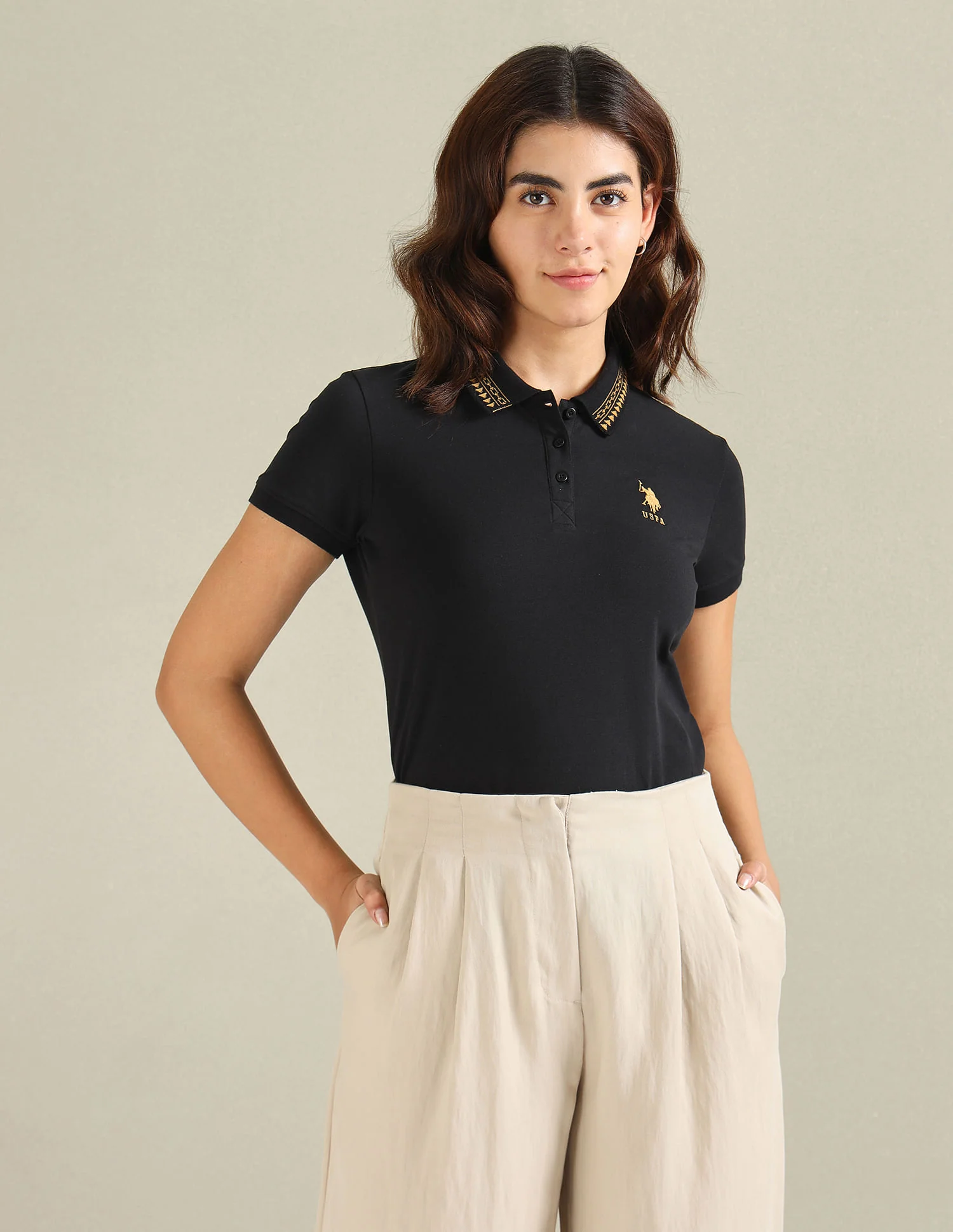Geometric Detail Pique Polo Shirt - Image 6