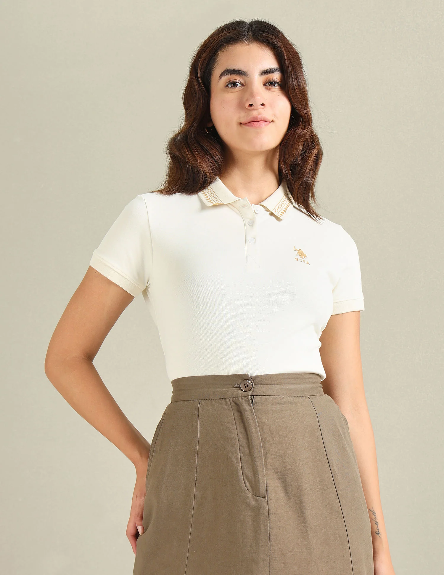 Geometric Detail Pique Polo Shirt