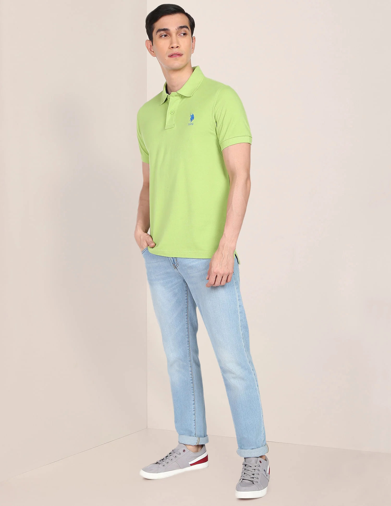 Ribbed Collar Solid Polo Shirt - Image 3