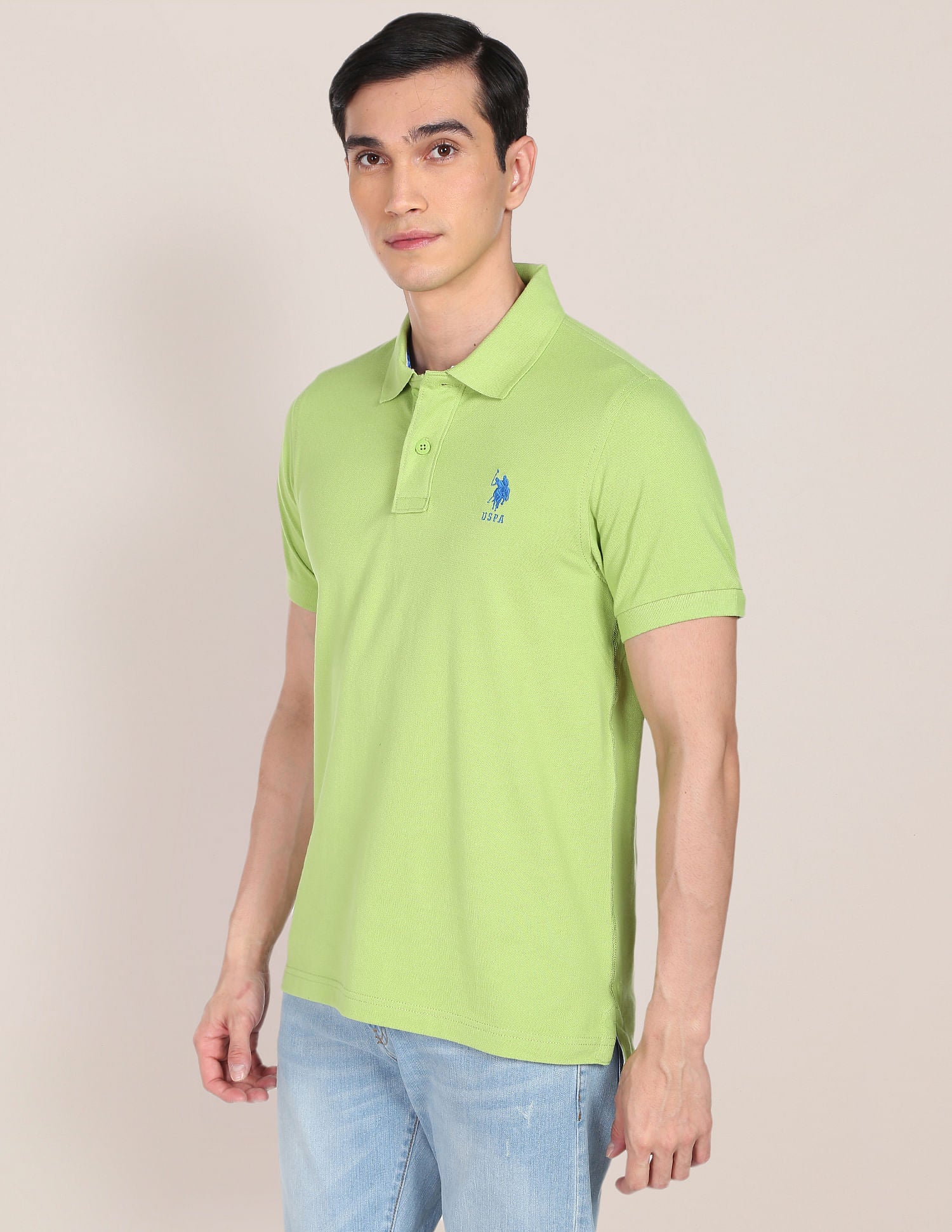 Ribbed Collar Solid Polo Shirt - Image 4