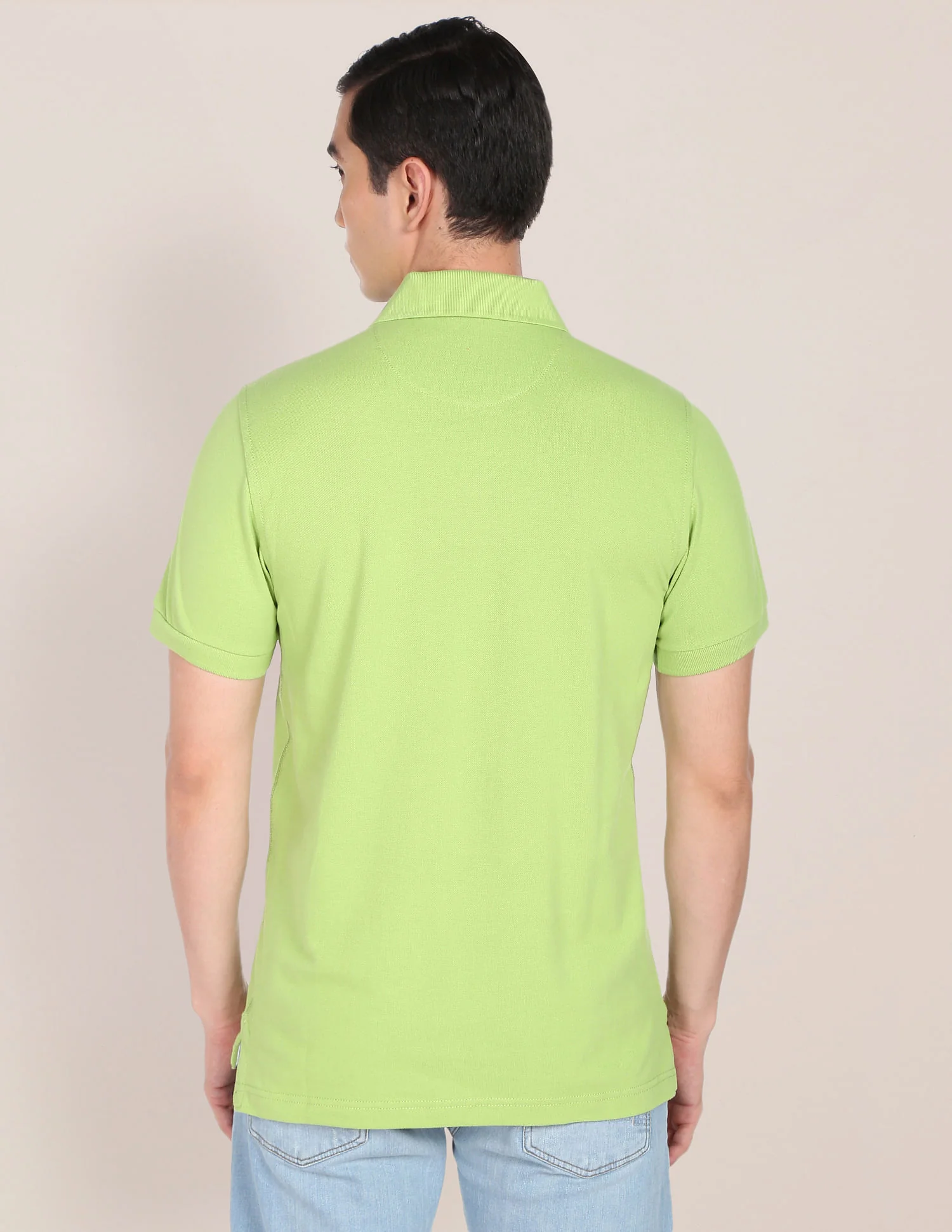 Ribbed Collar Solid Polo Shirt - Image 5