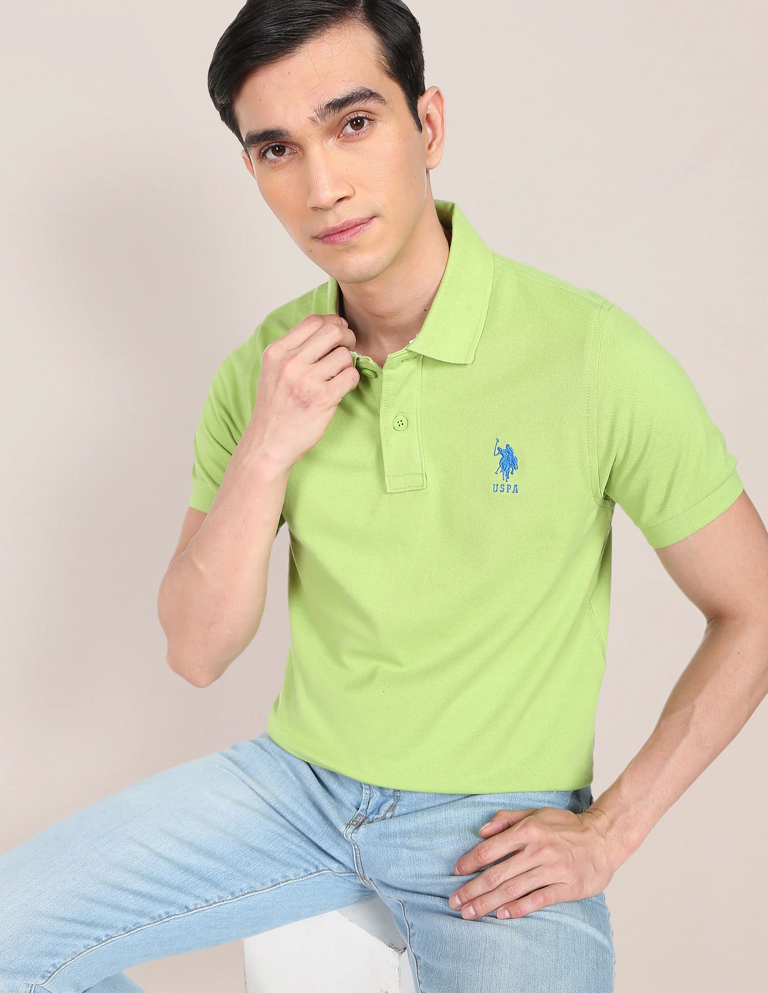 Ribbed Collar Solid Polo Shirt - Image 6