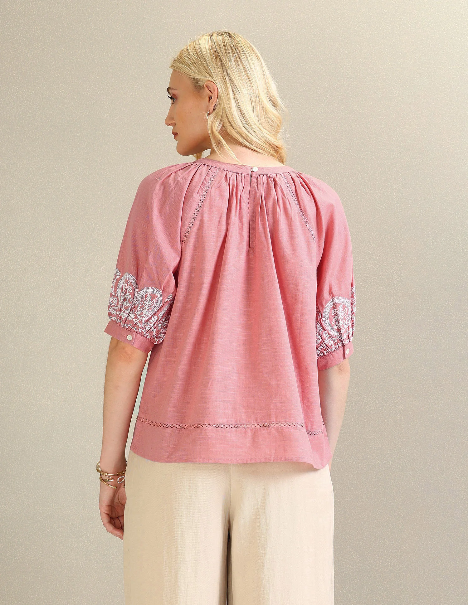 Embroidered Sleeve Cotton Top - Image 5