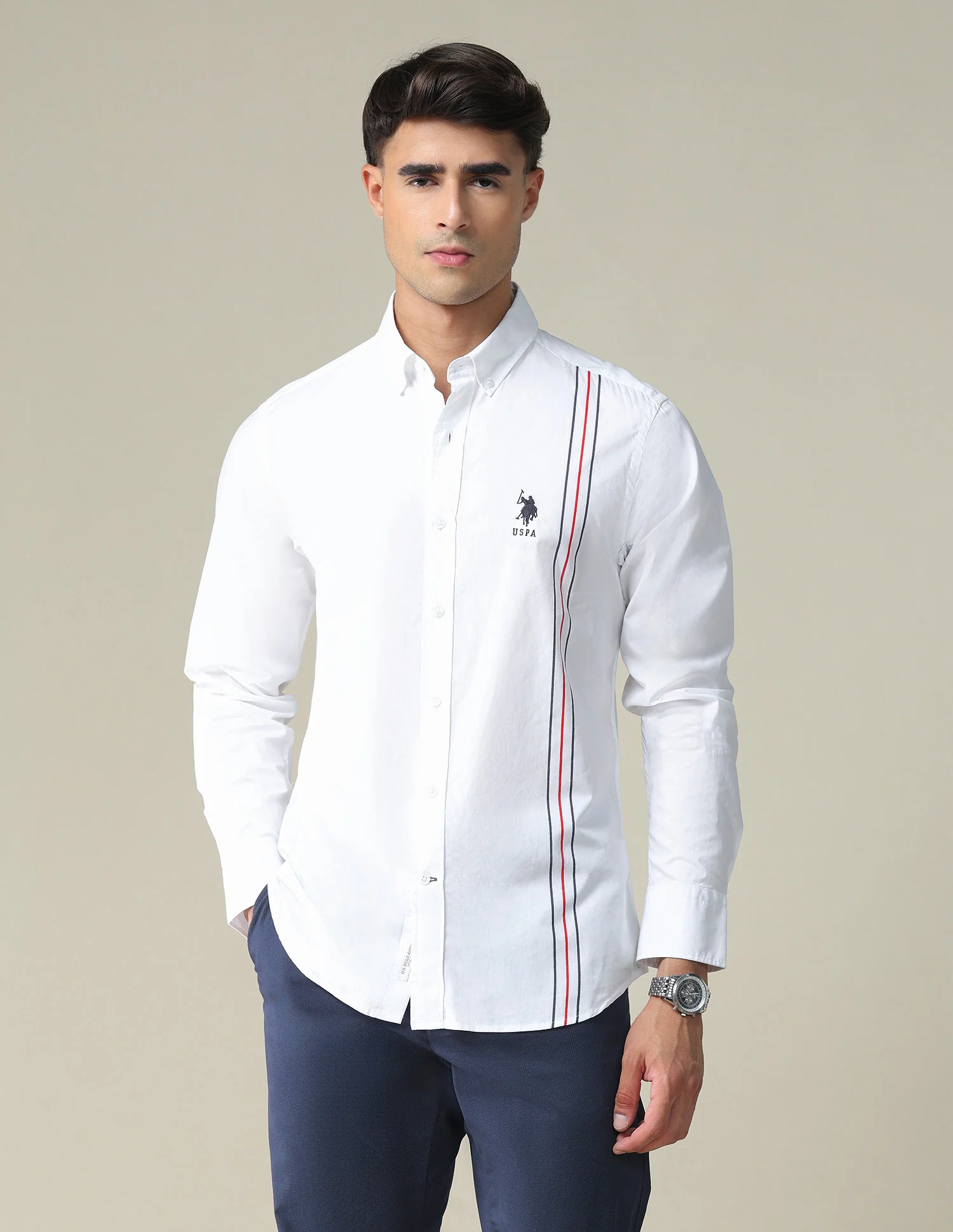 Engineered Stripe Cotton Casual Shirt
