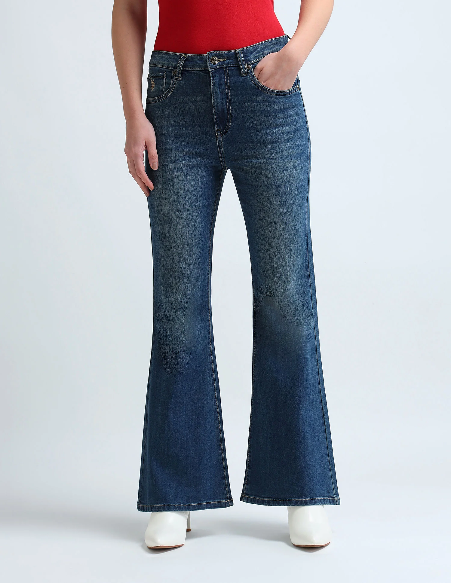 Floor Flared Fit Blue Jeans - Image 6