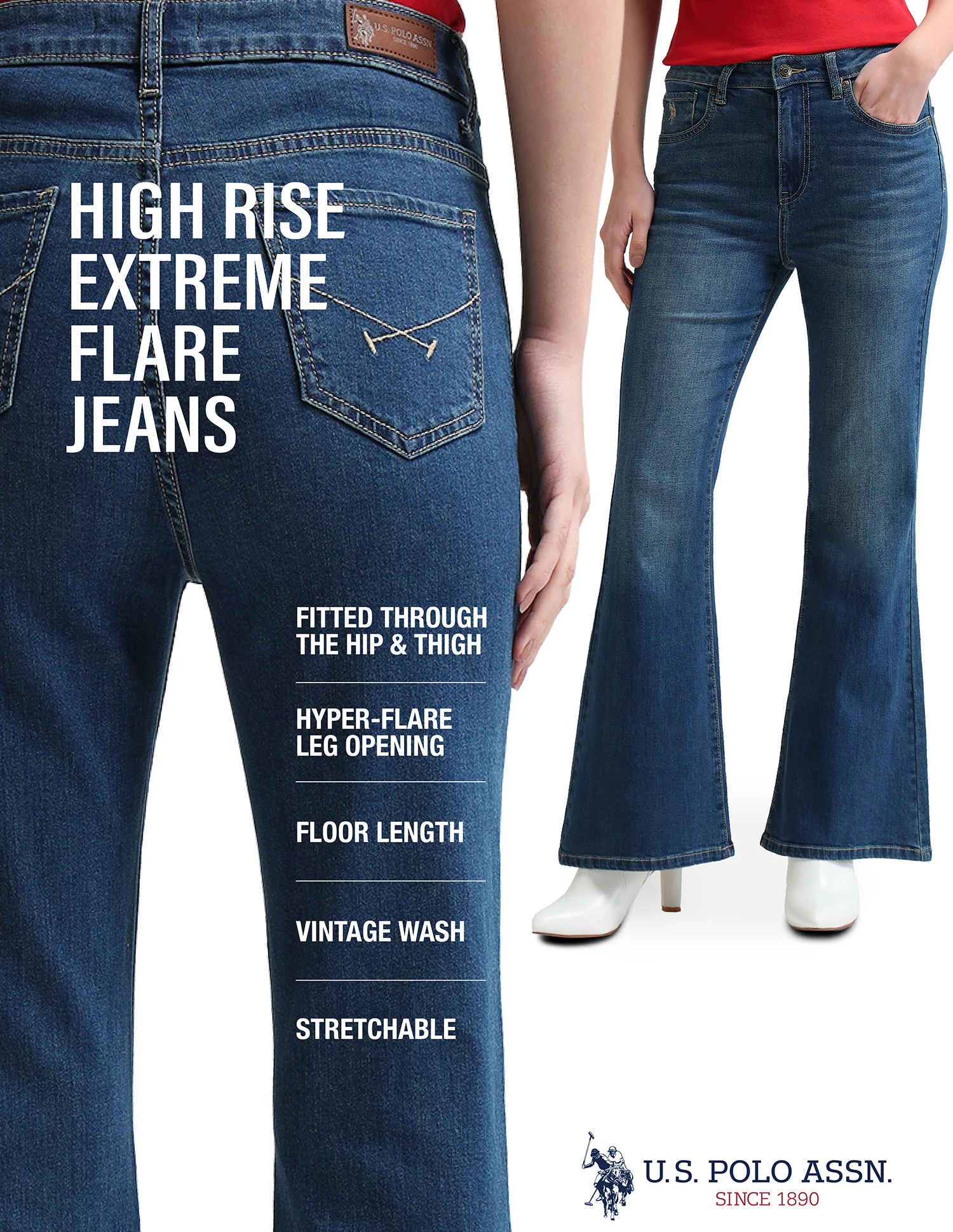 Floor Flared Fit Blue Jeans - Image 9