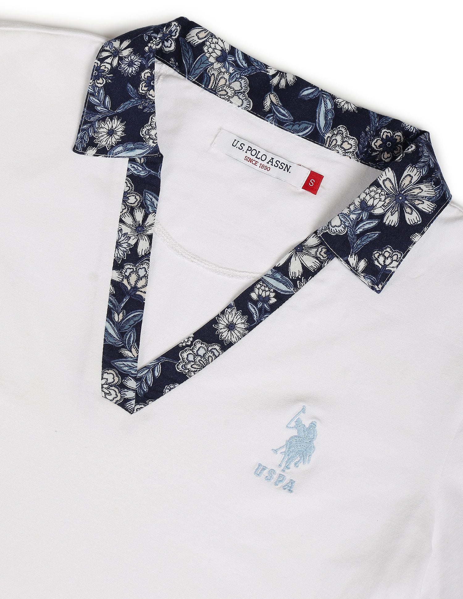 Floral Print Collar Solid Polo Shirt - Image 2
