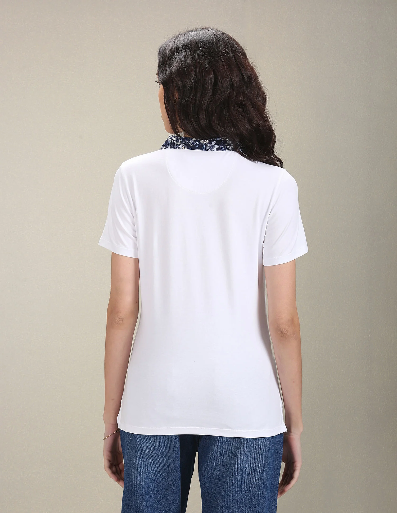 Floral Print Collar Solid Polo Shirt - Image 5