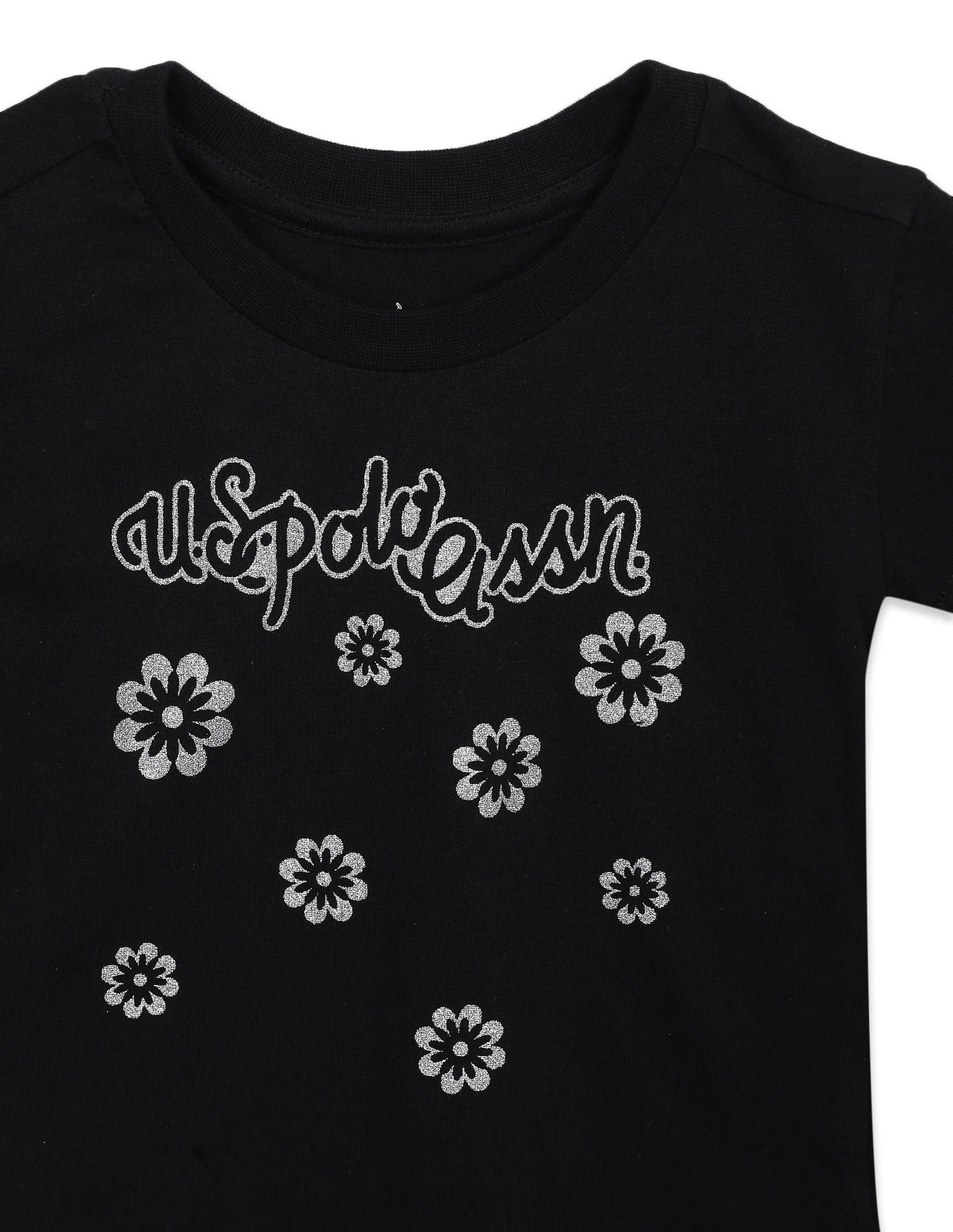 Girls Black Crew Neck Glitter Print T-Shirt - Image 4