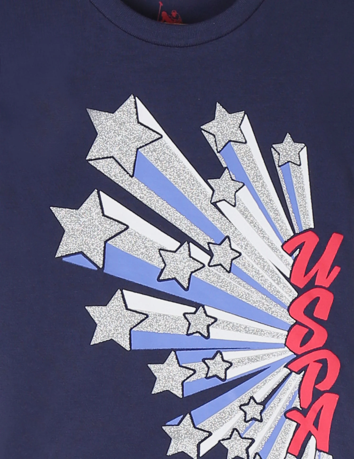 Girls Blue Glittery Print Crew Neck T-Shirt - Image 3