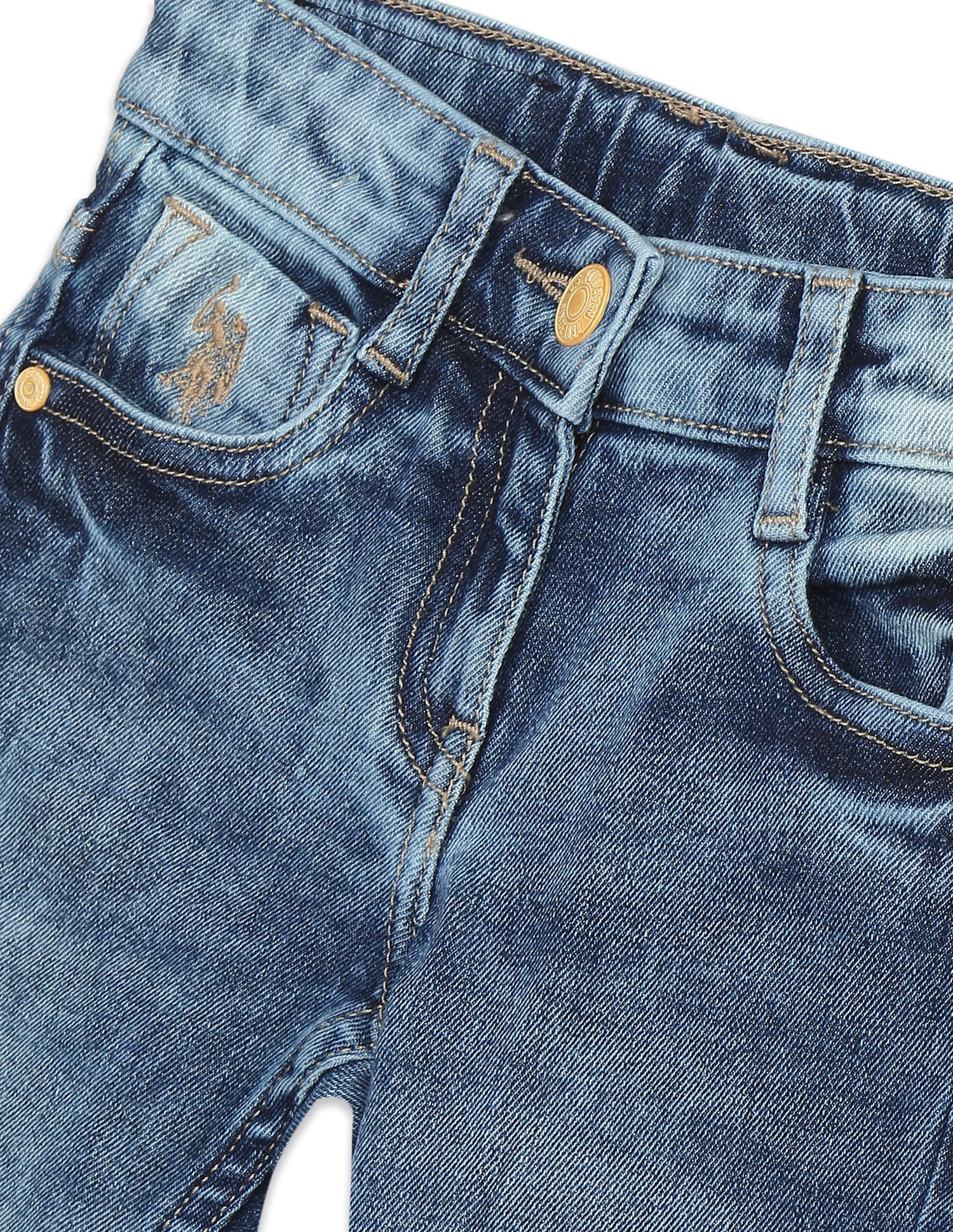 Girls Blue Mid Rise Slim Fit Acid Wash Jeans - Image 3