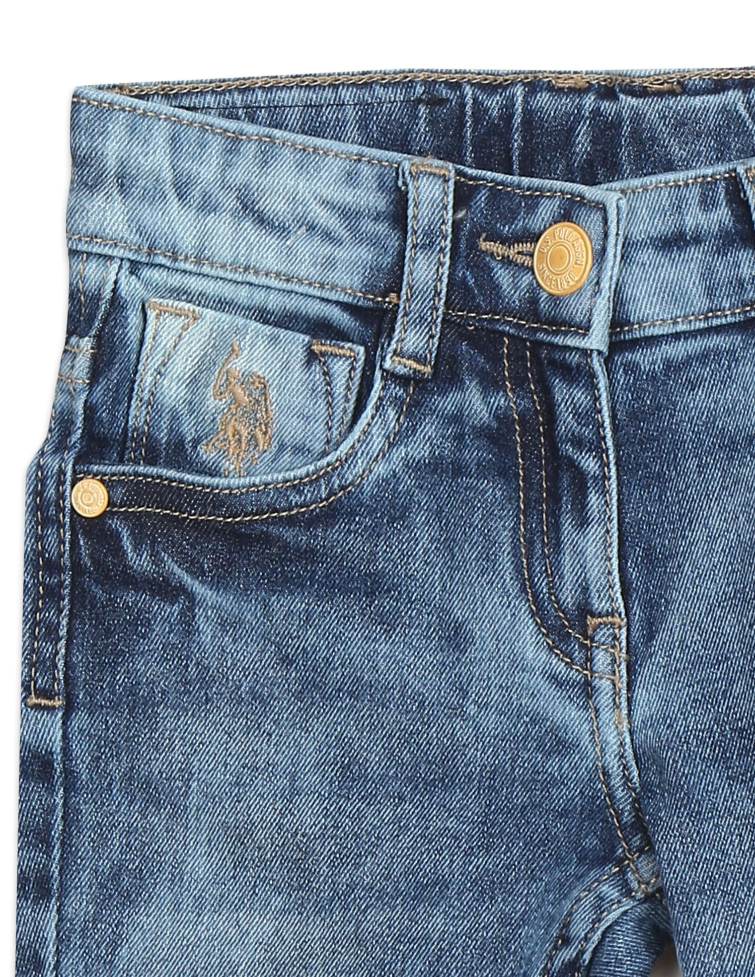 Girls Blue Mid Rise Slim Fit Acid Wash Jeans - Image 4