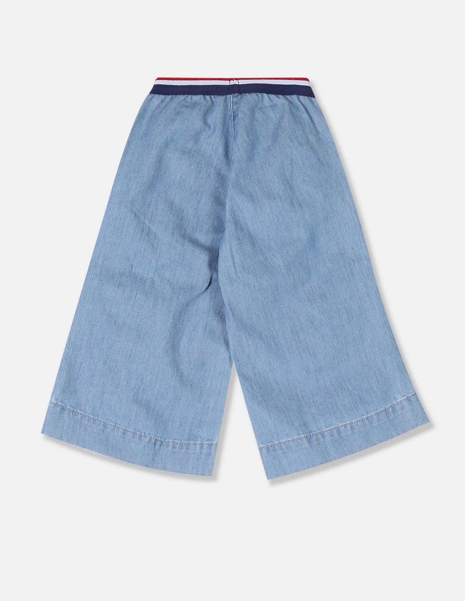 Girls Blue Striped Waistband Denim Culottes - Image 2