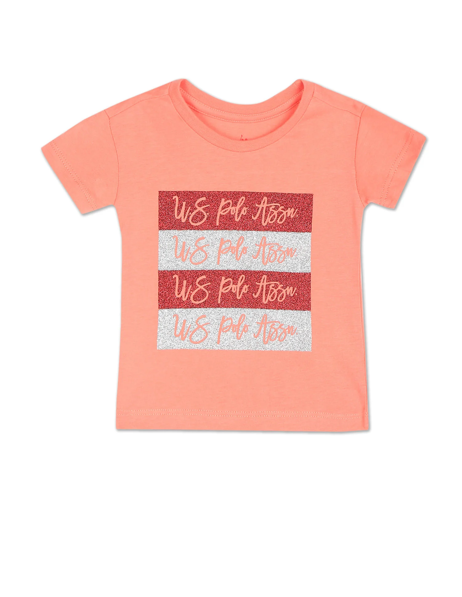 Girls Coral Crew Neck Glitter Logo T-Shirt