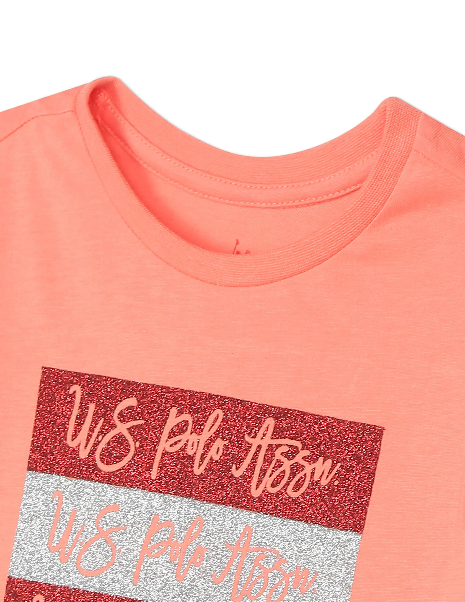 Girls Coral Crew Neck Glitter Logo T-Shirt - Image 3