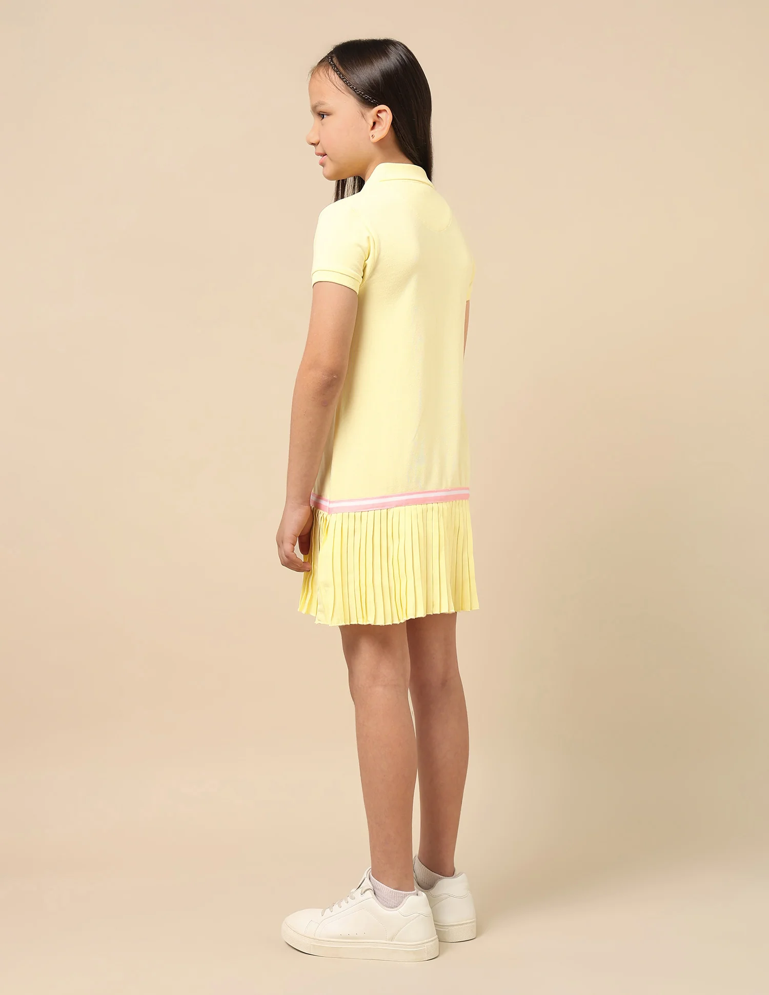 Girls Flared Hem Solid Polo Dress - Image 5