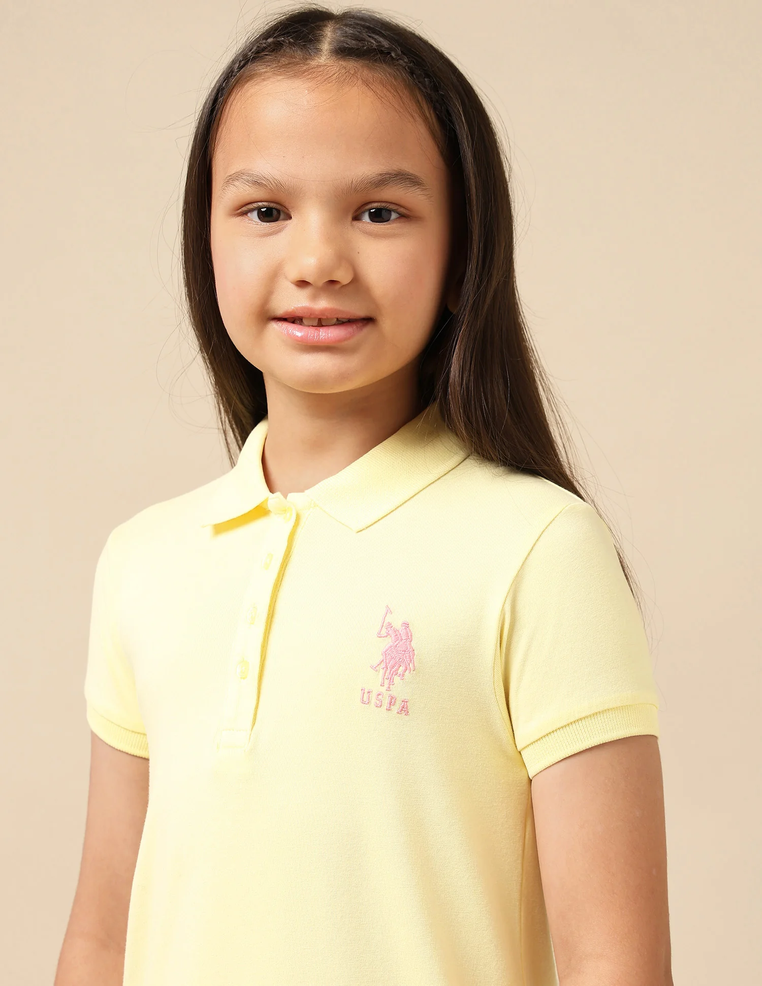 Girls Flared Hem Solid Polo Dress - Image 7