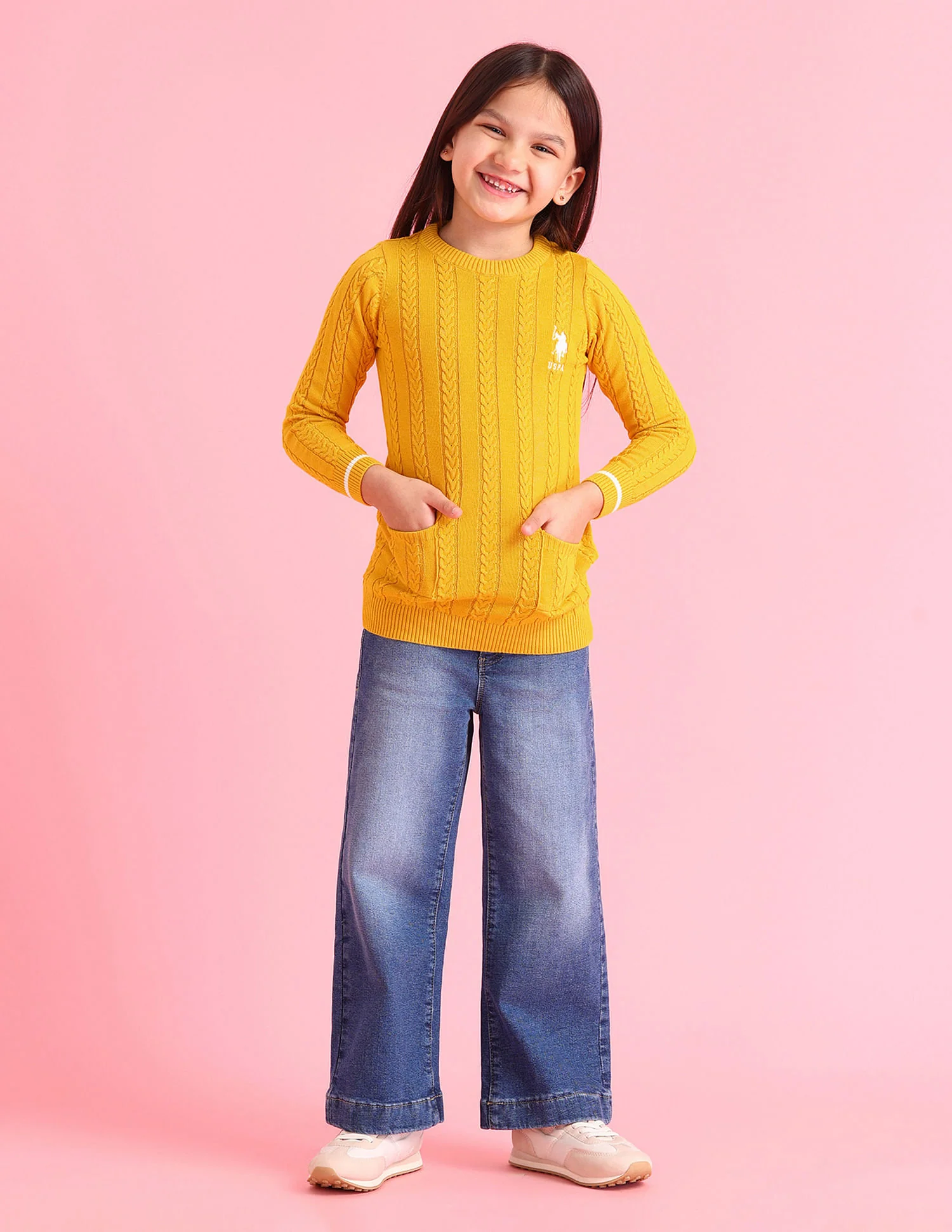 Girls Cable Knit Cotton Sweater - Image 2