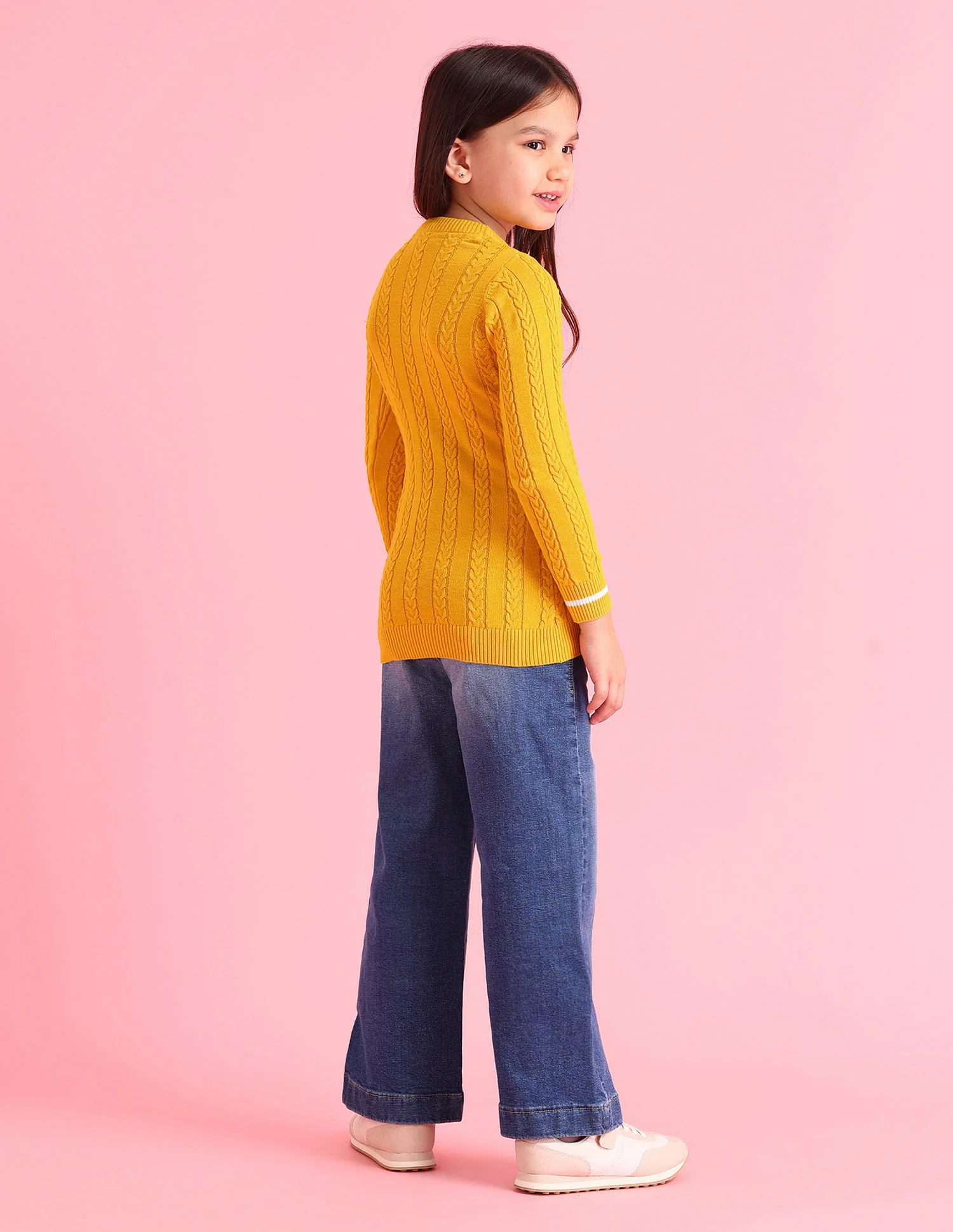 Girls Cable Knit Cotton Sweater - Image 3