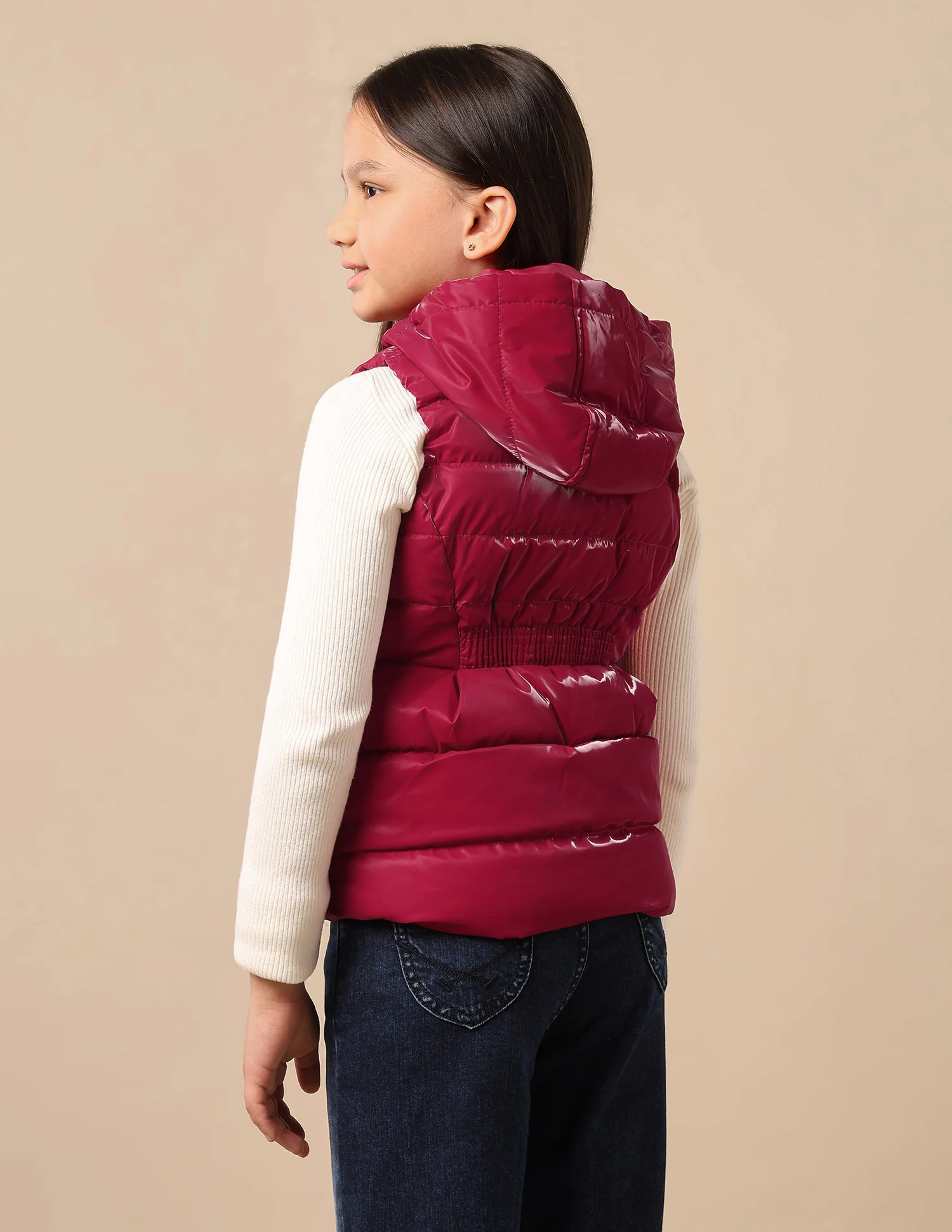 Girls Hooded Puffer Gilet Jacket - Image 5