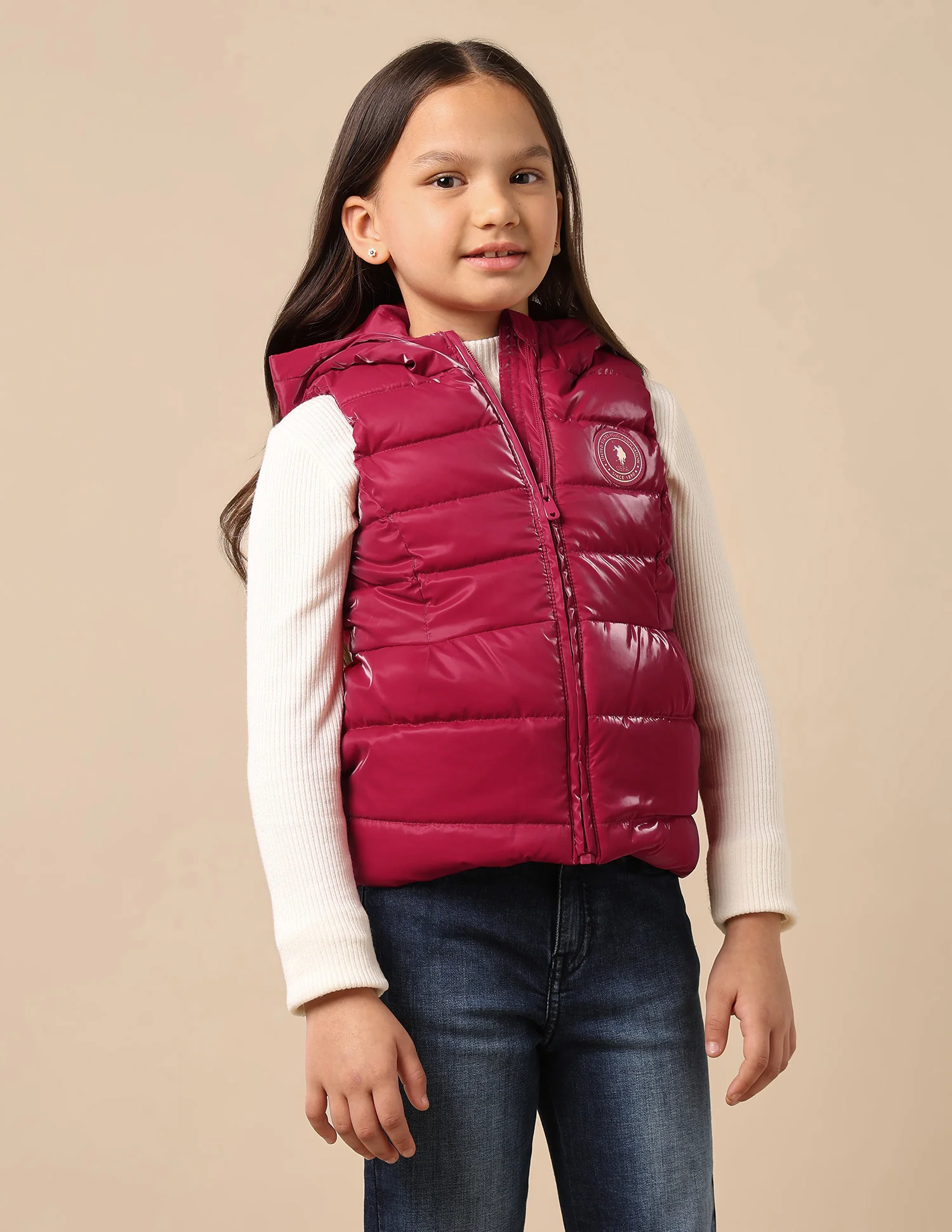 Girls Hooded Puffer Gilet Jacket - Image 9