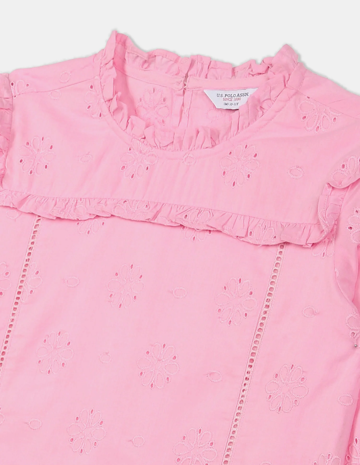 Girls Light Pink Ruffle Accent Embroidered Top - Image 3