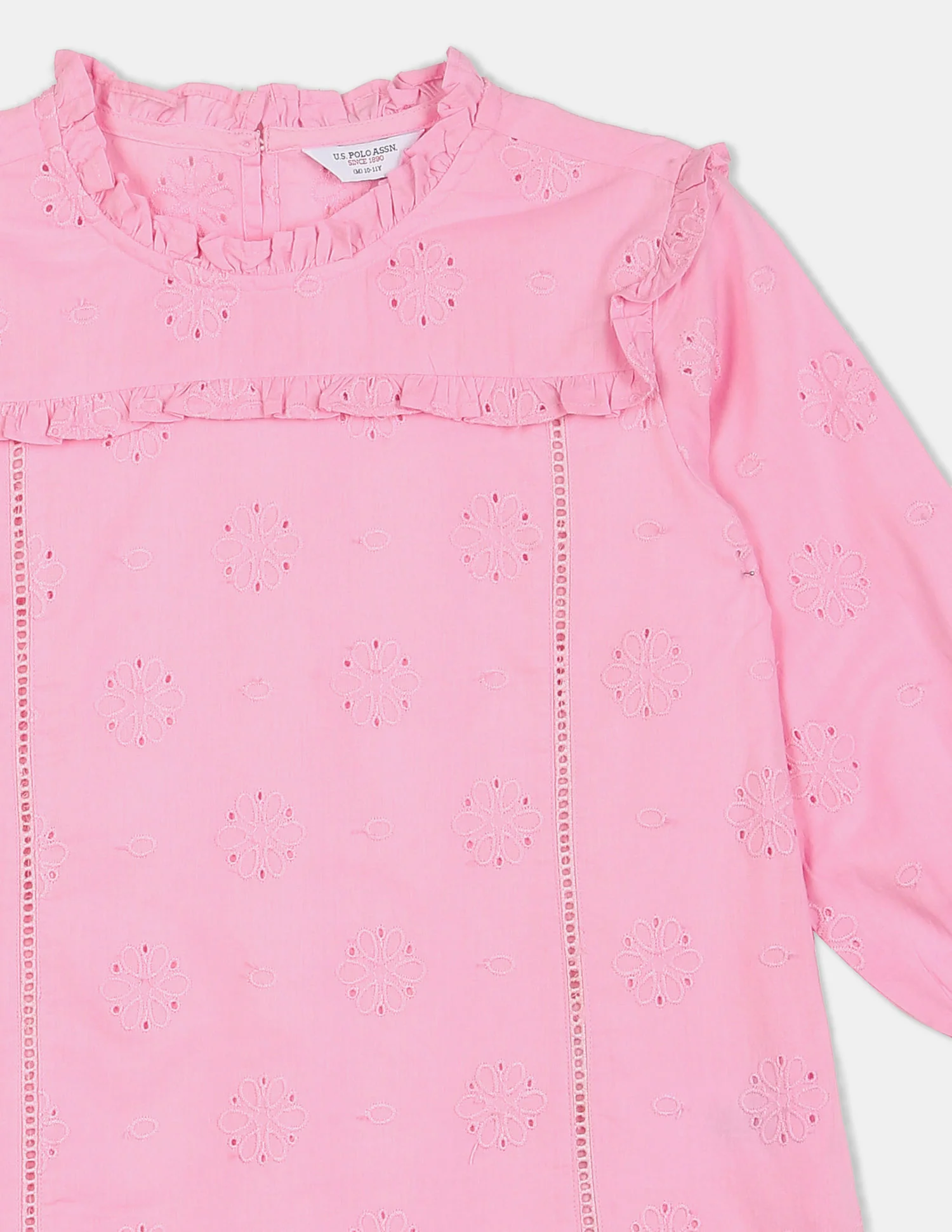 Girls Light Pink Ruffle Accent Embroidered Top - Image 4