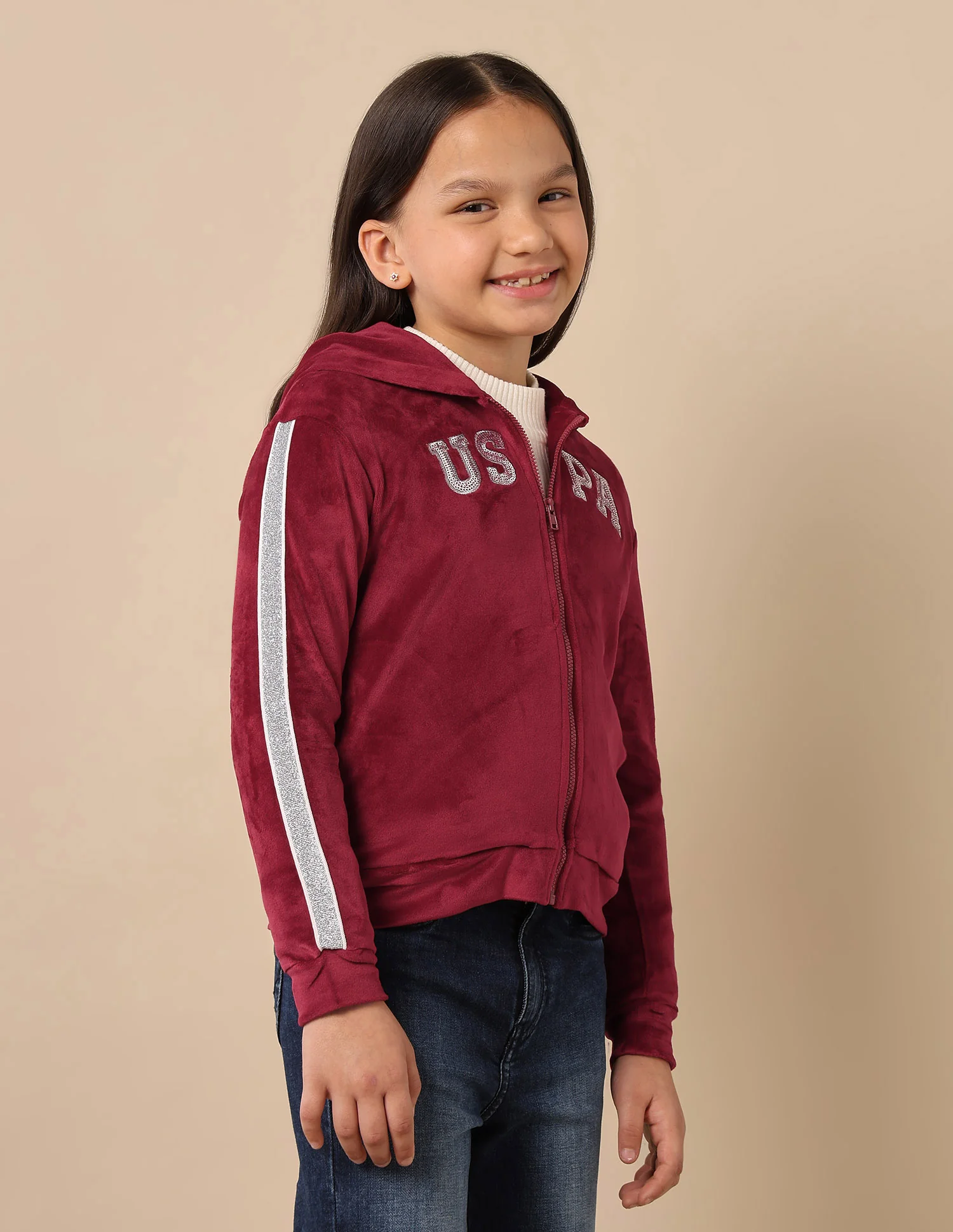 Girls Lurex Tape Velour Sweatshirt - Image 8