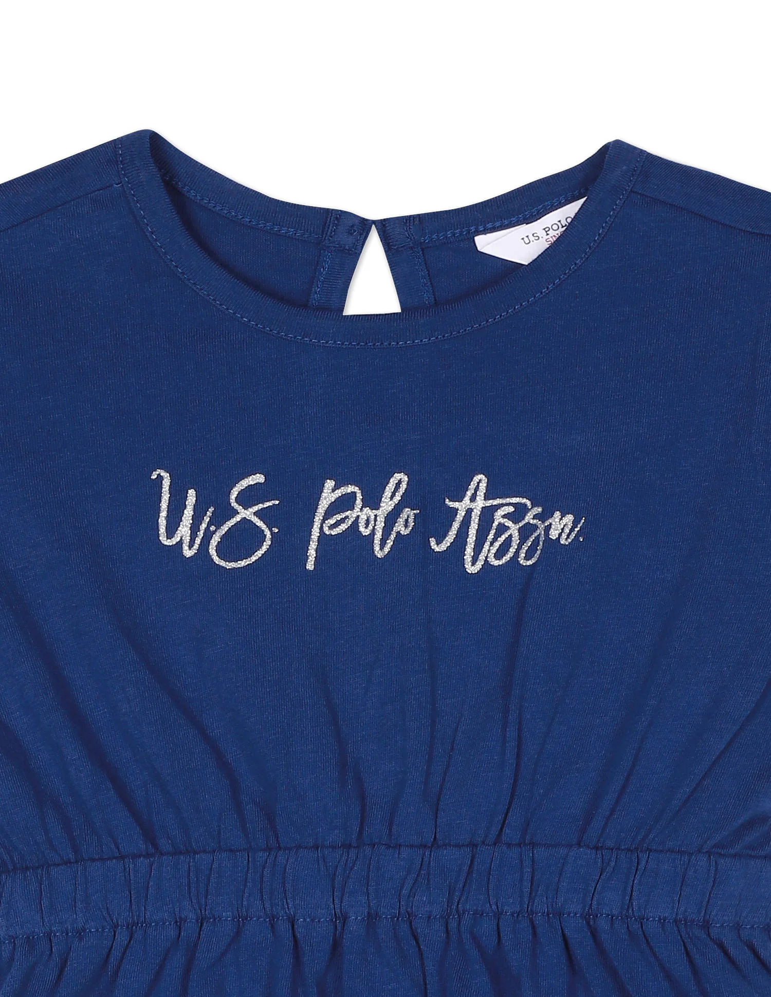 Girls Navy Glitter Logo Fit And Flare Dress - Image 3