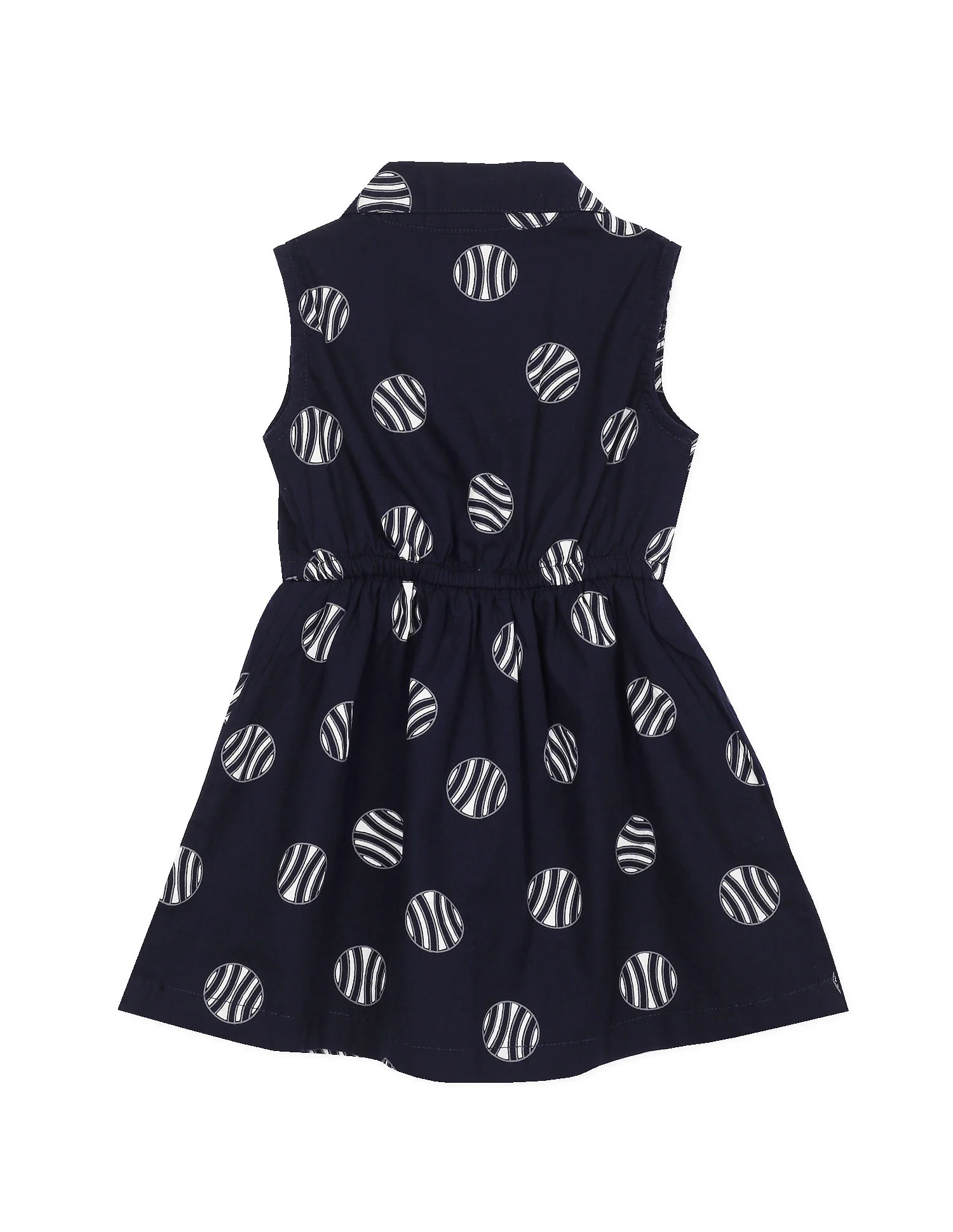Girls Navy Shirt Collar Printed Fit And Flare Dress - Image 2