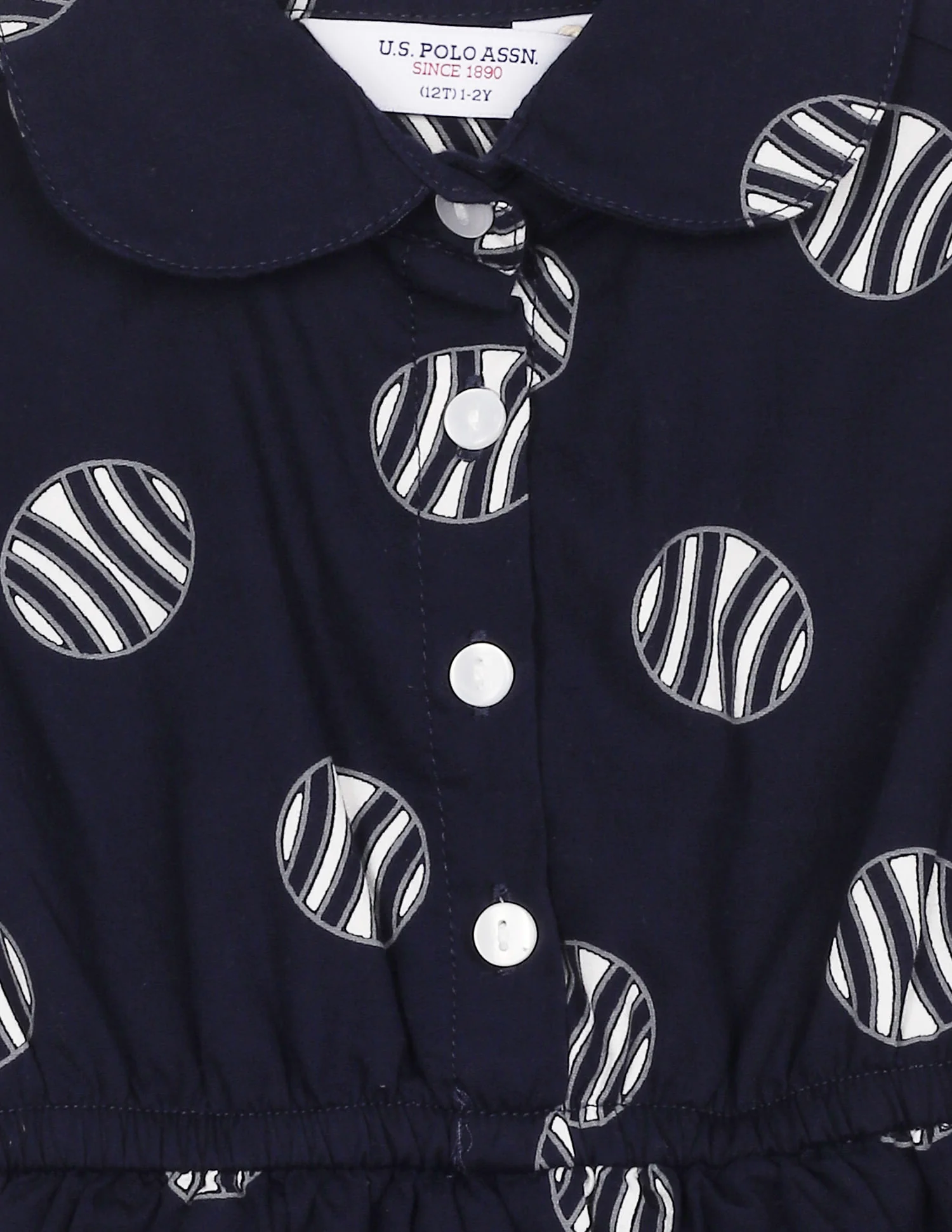 Girls Navy Shirt Collar Printed Fit And Flare Dress - Image 3