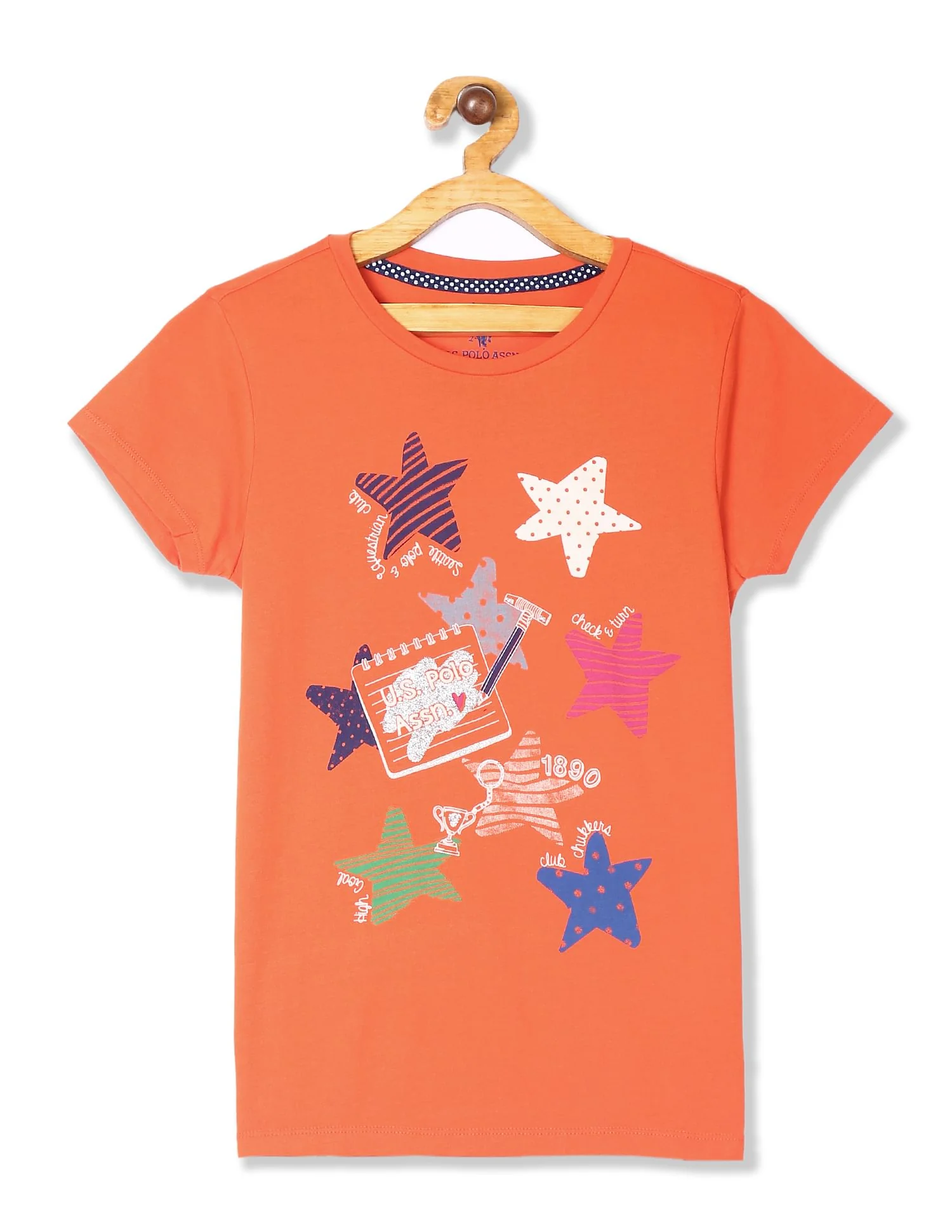 Girls Orange Round Neck Graphic T-Shirt