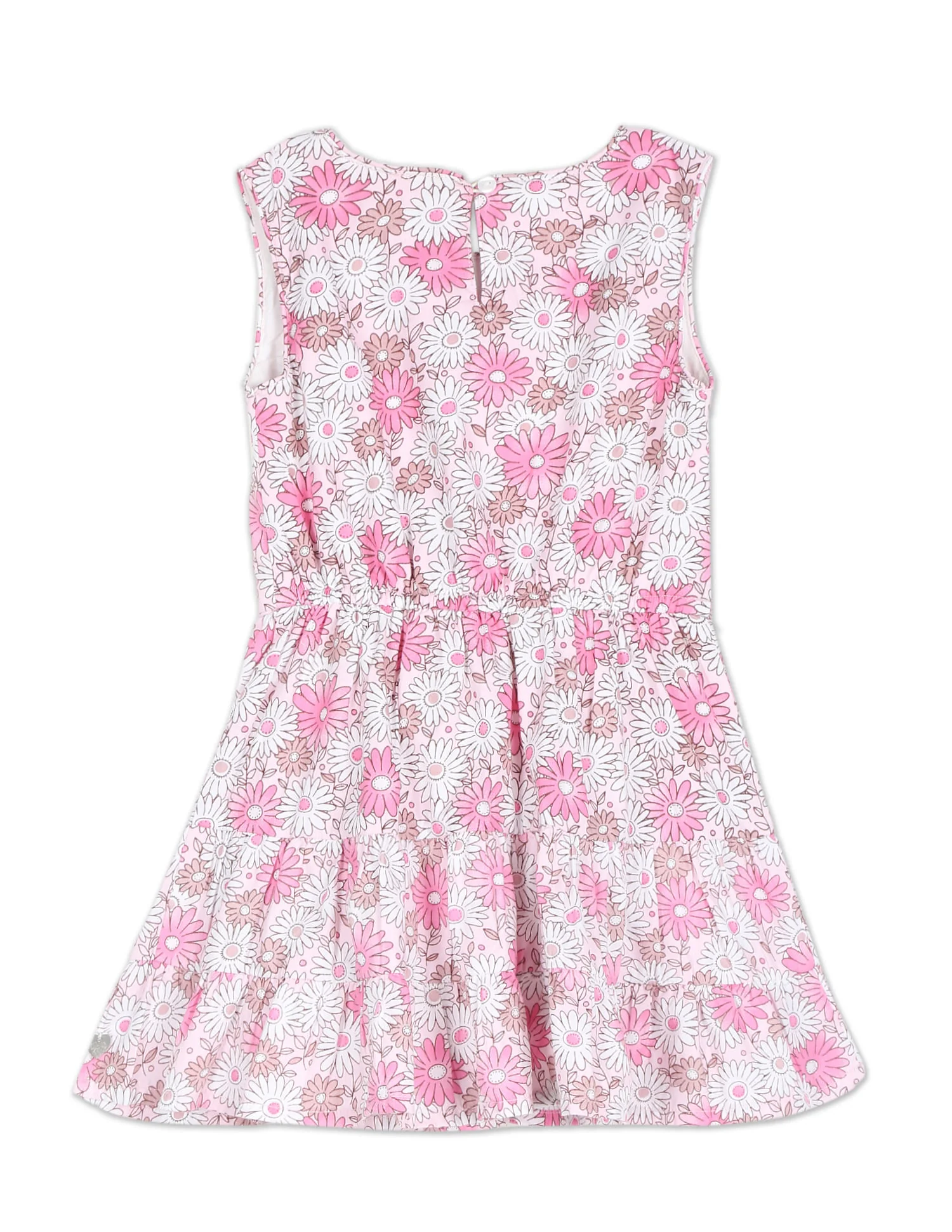 Girls Pink Floral Print Tiered Fit And Flare Dress - Image 2