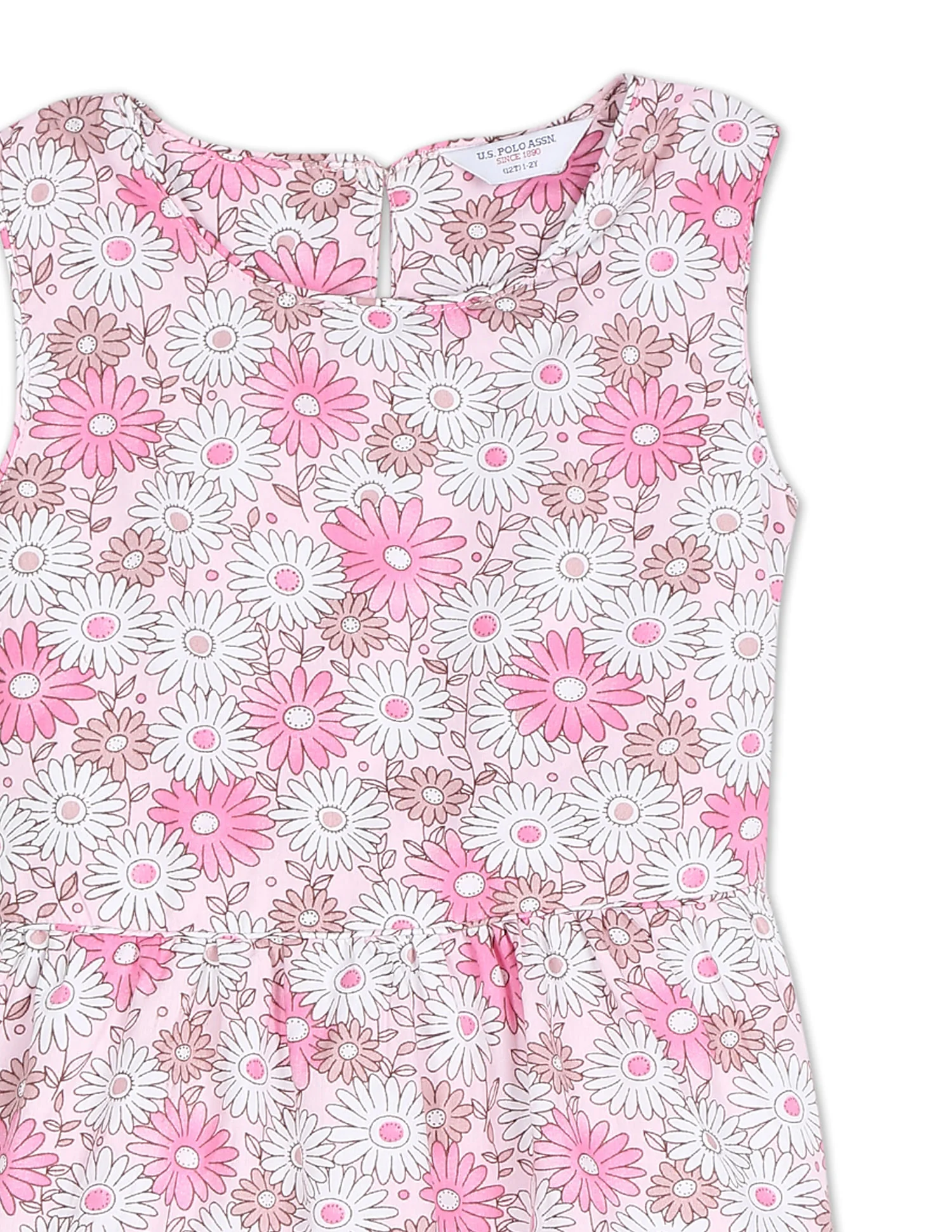 Girls Pink Floral Print Tiered Fit And Flare Dress - Image 4