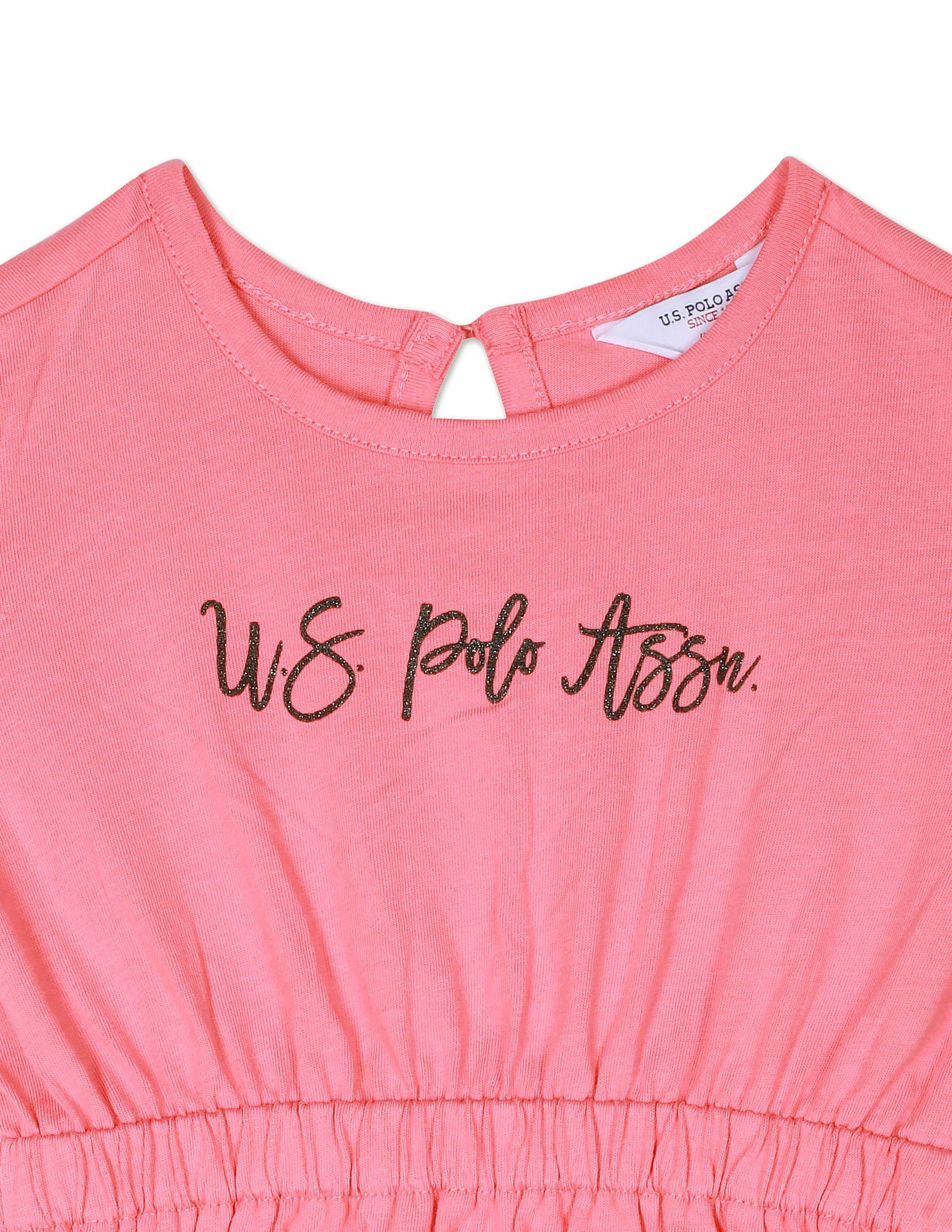 Girls Pink Glitter Logo Cotton Dress - Image 3