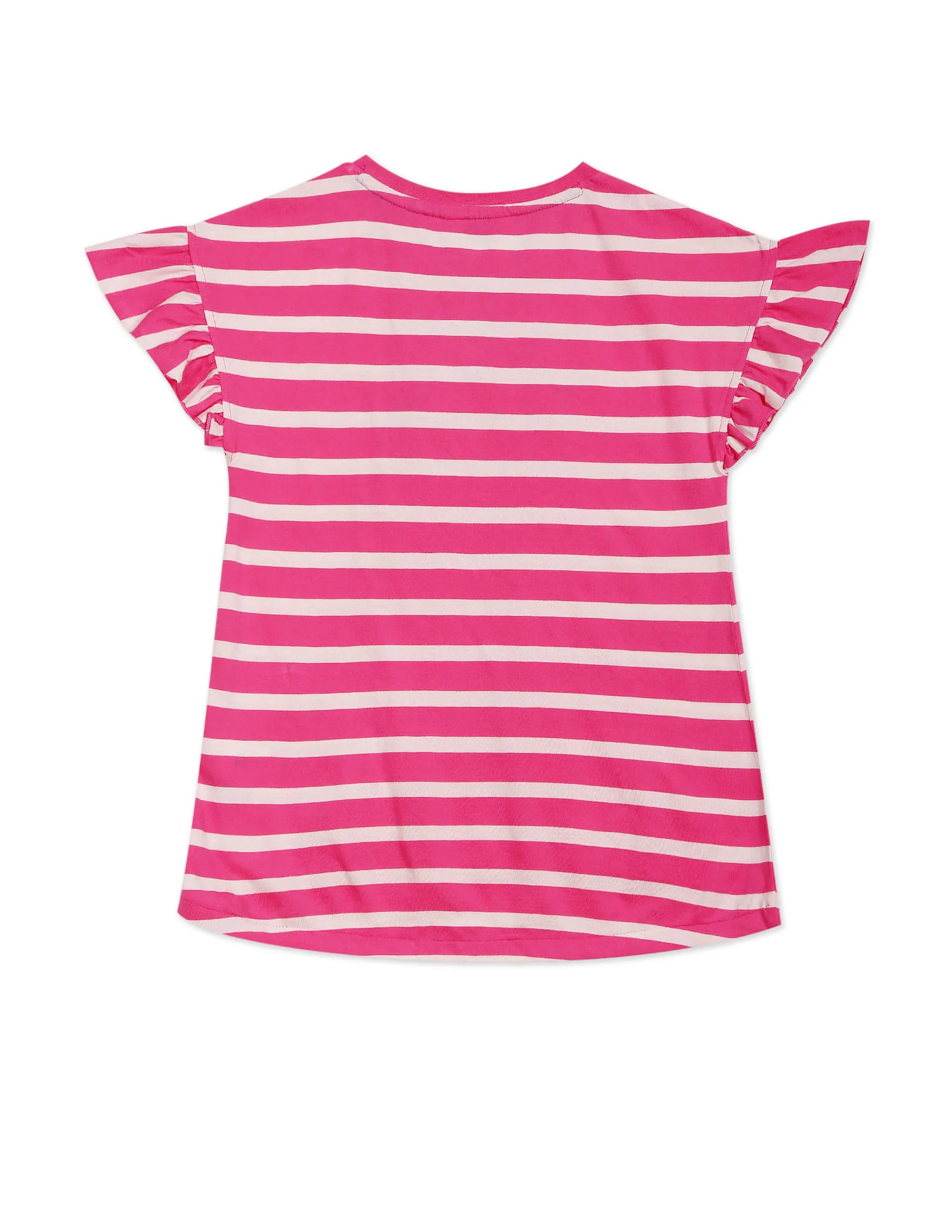 Girls Pink Round Neck Striped T-Shirt - Image 2