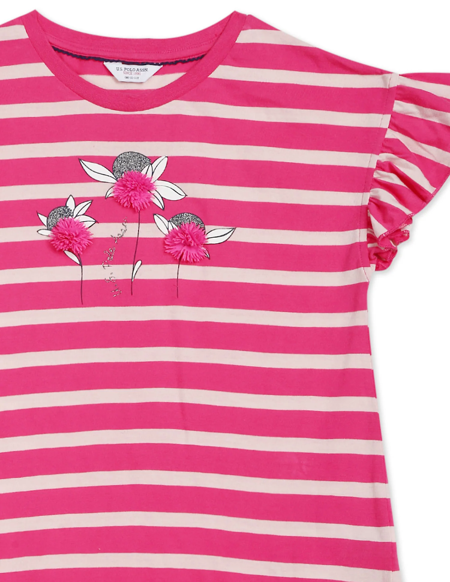 Girls Pink Round Neck Striped T-Shirt - Image 4