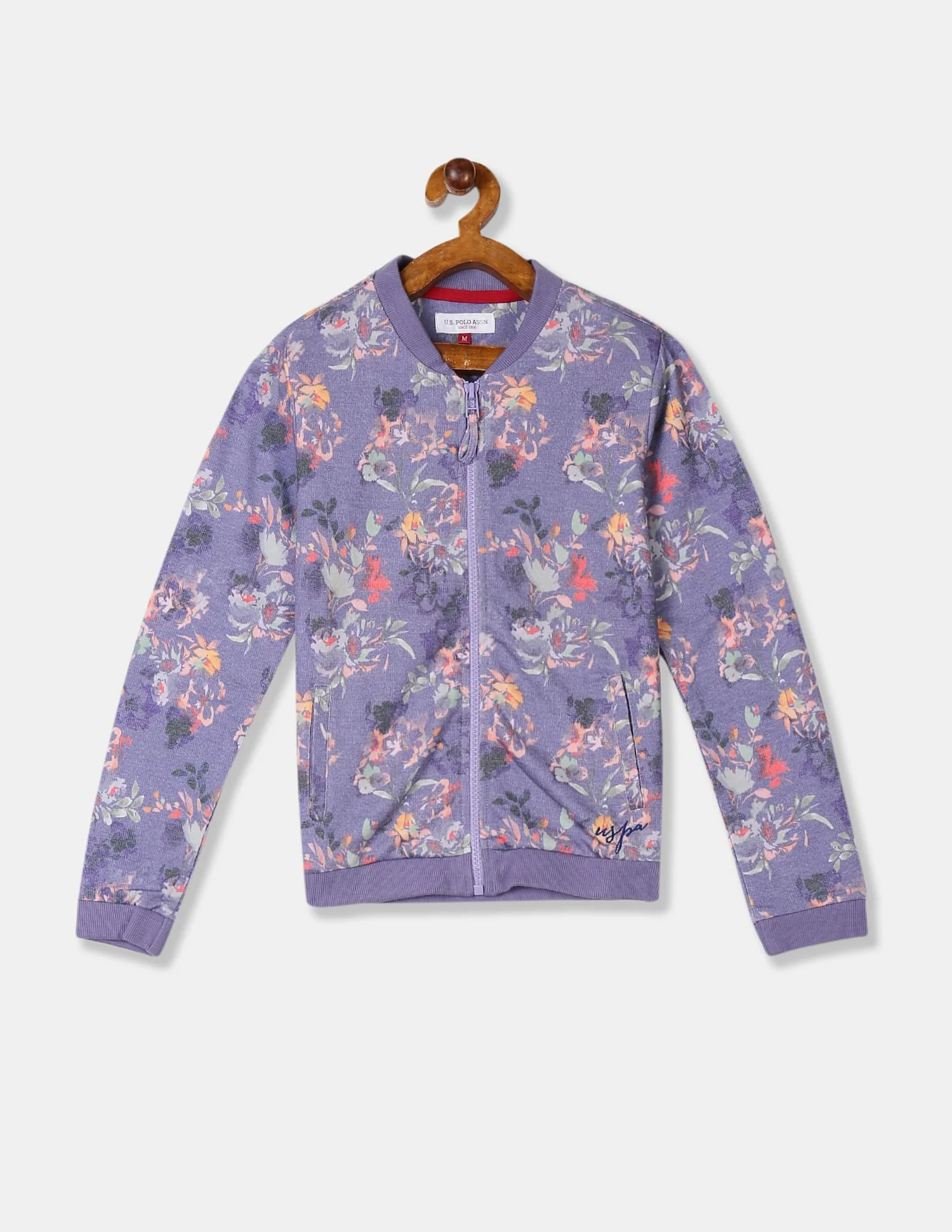 Girls Purple Bomber Style Printed Sweatshirt