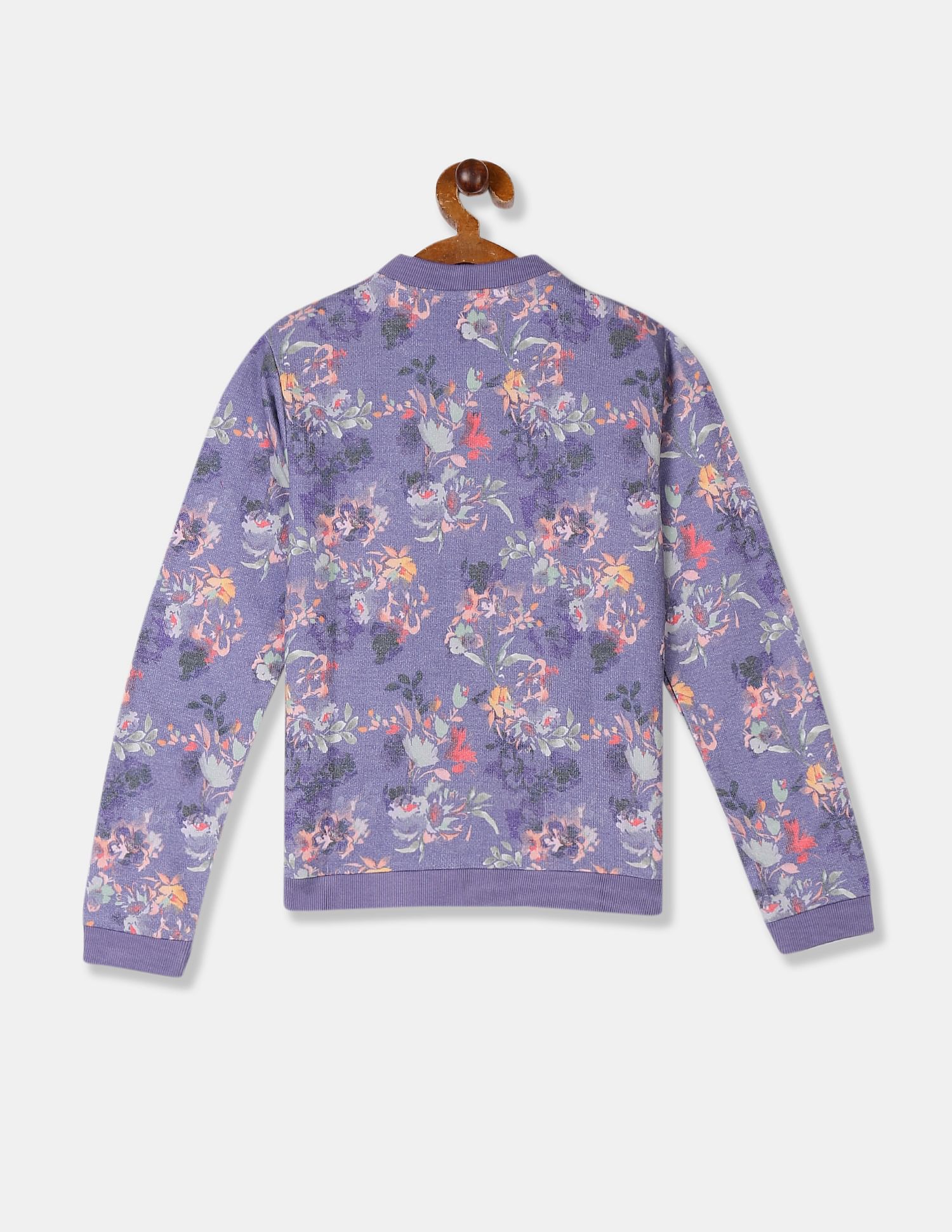 Girls Purple Bomber Style Printed Sweatshirt - Image 2