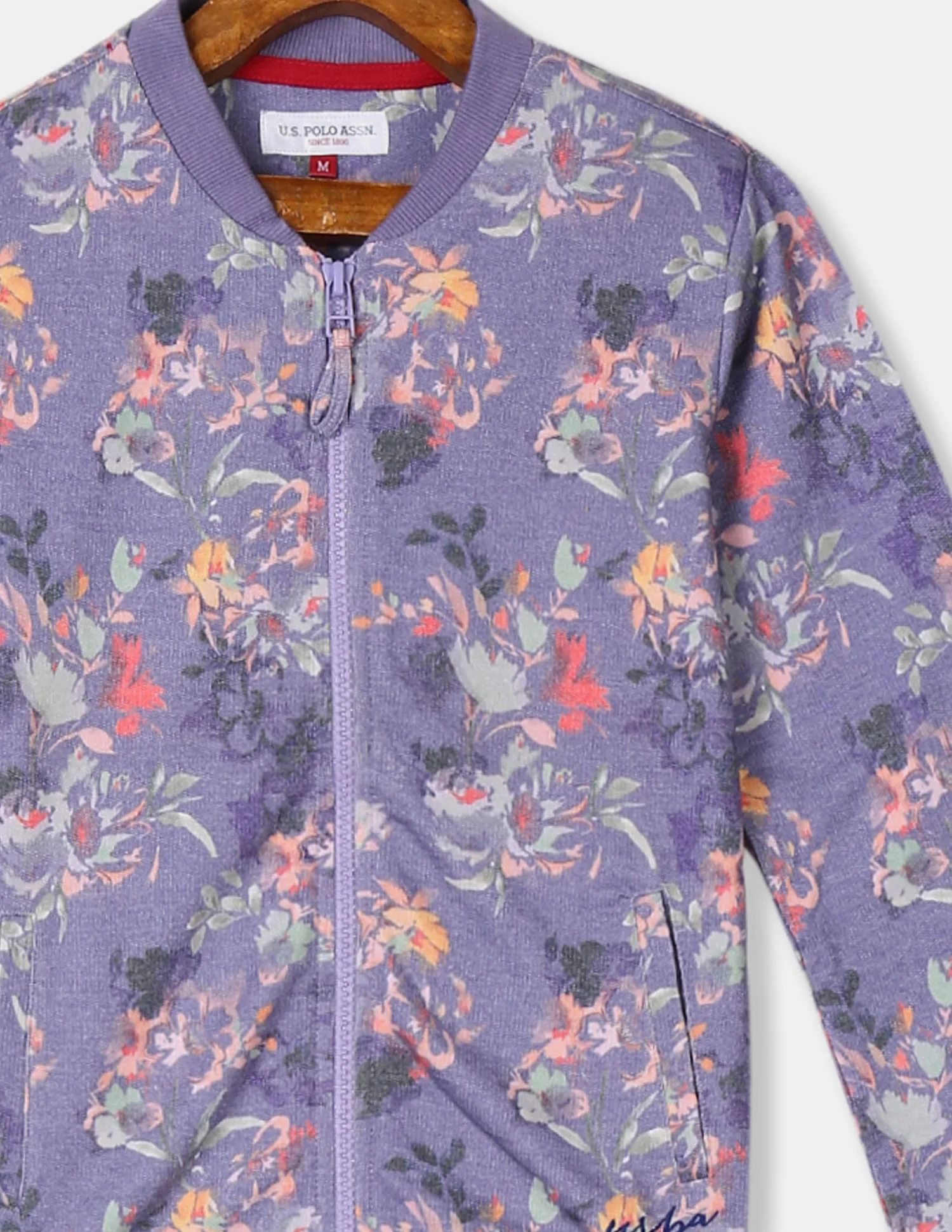 Girls Purple Bomber Style Printed Sweatshirt - Image 3