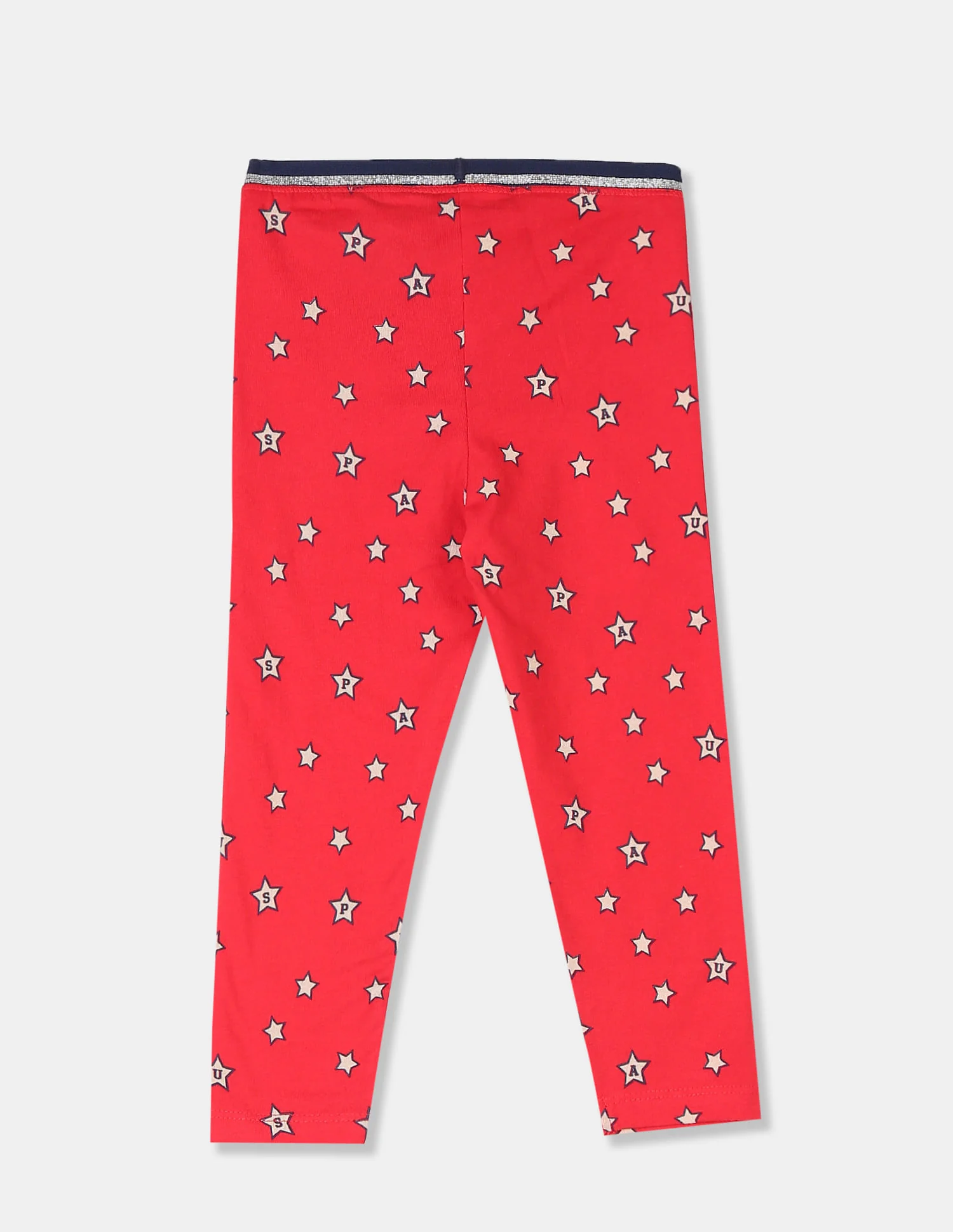 Girls Red Elasticized Waistband Star Print Leggings - Image 2