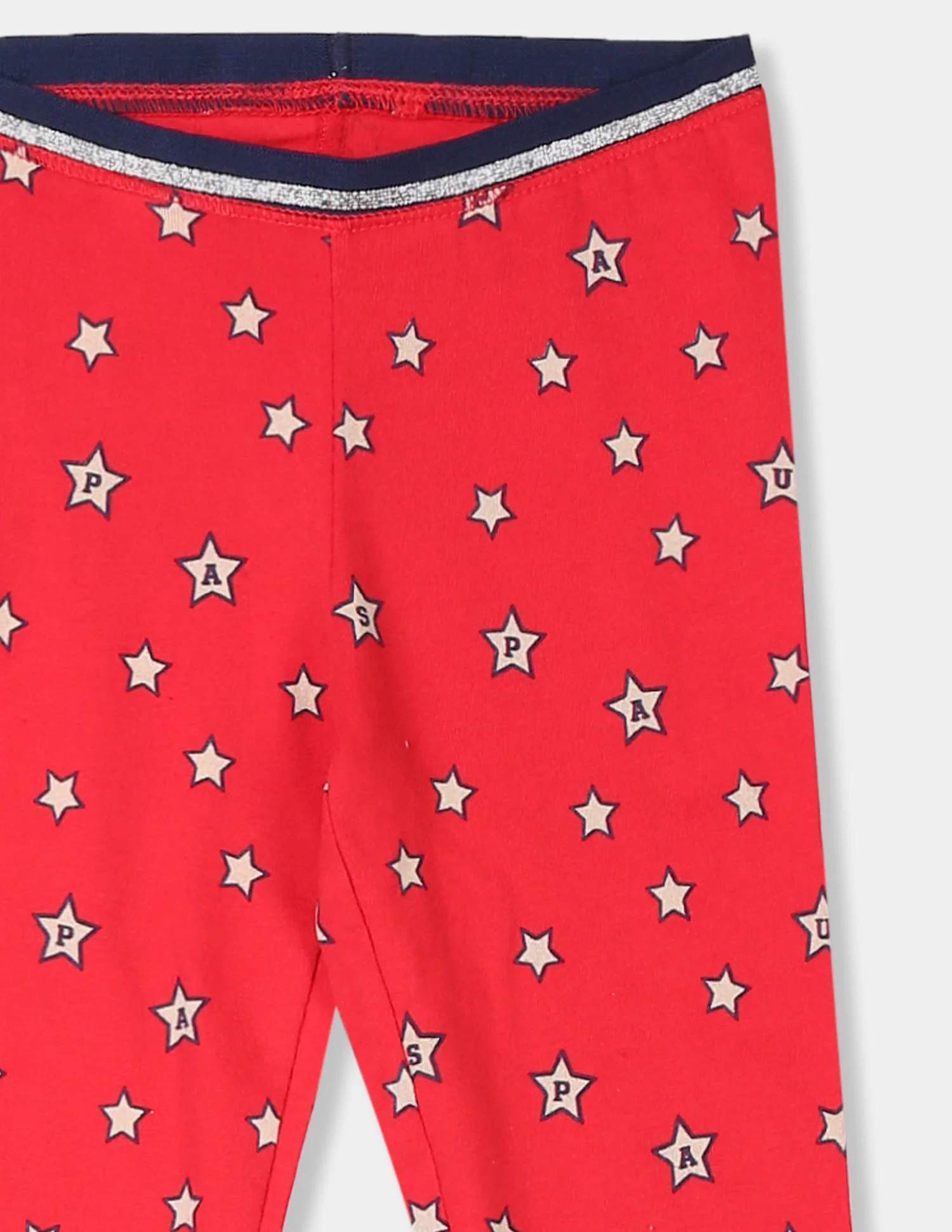 Girls Red Elasticized Waistband Star Print Leggings - Image 3