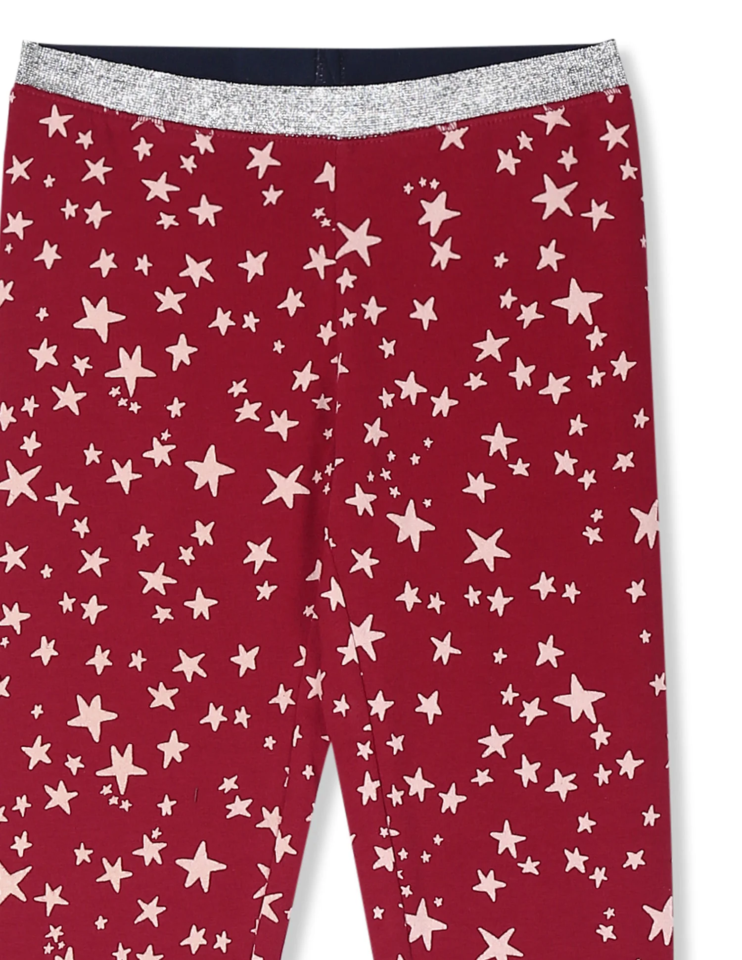 Girls Red Shimmery Waistband Star Print Leggings - Image 3