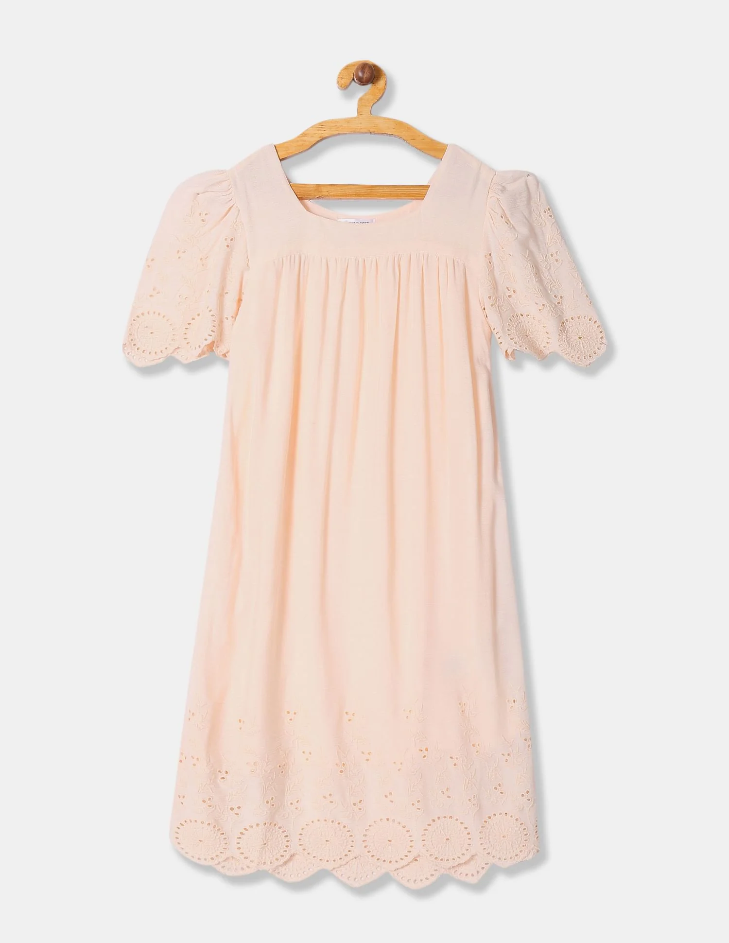 Girls Square Neck Schiffli Dress