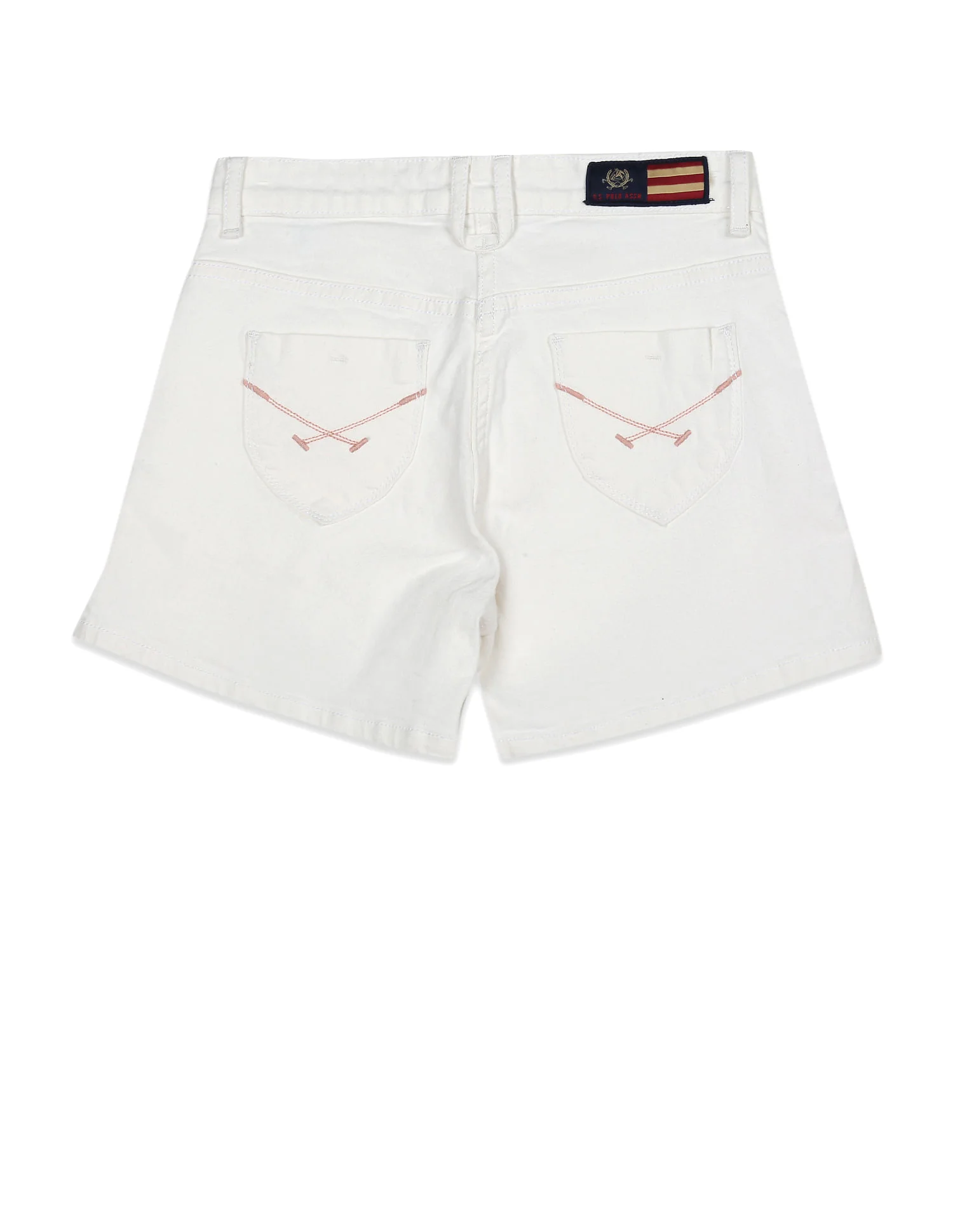 Girls White Mid Rise Solid Denim Shorts - Image 2